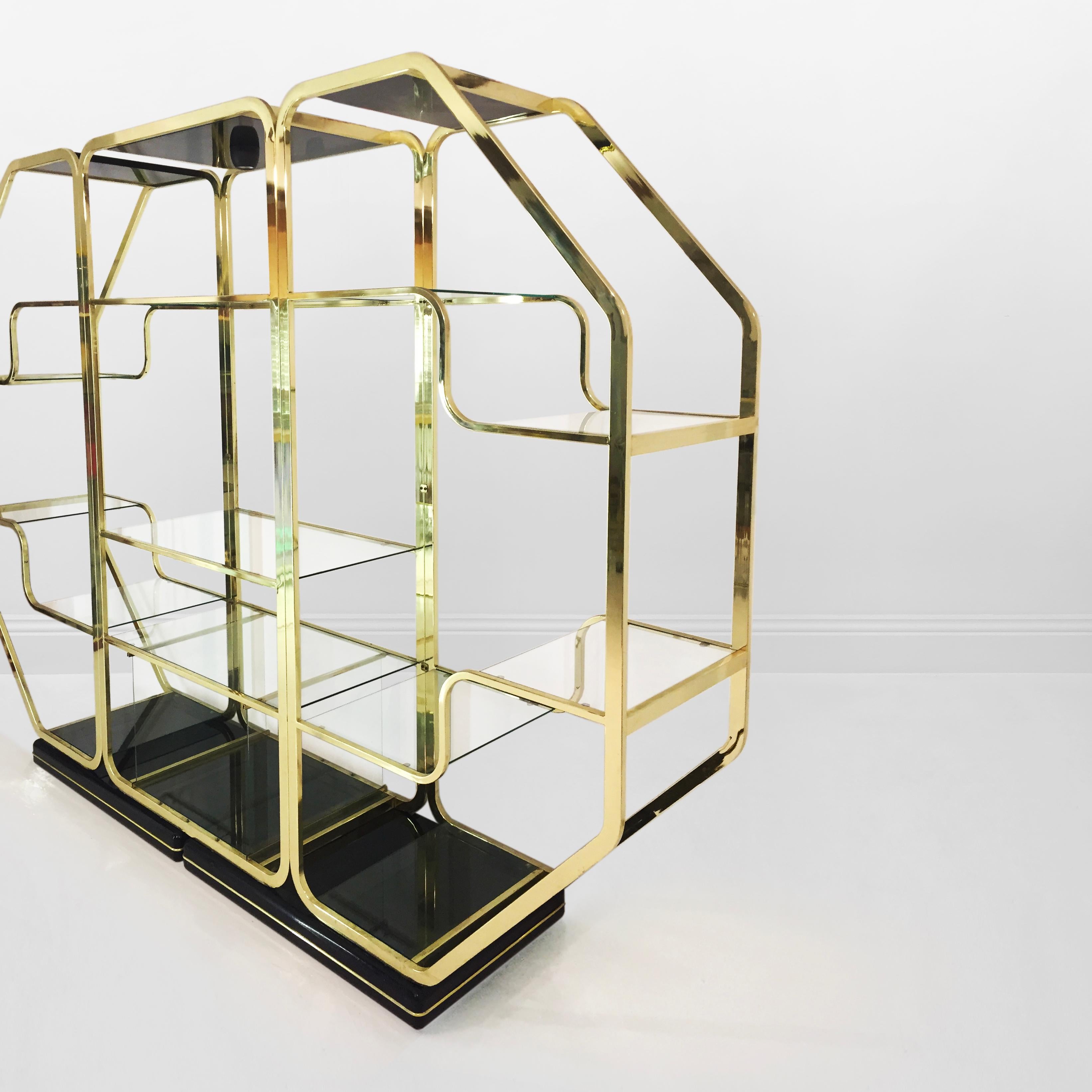Late 20th Century 1970s Romeo Rega Manner Octagonal Brass Lacquered Glass Display Unit Zevi For Sale