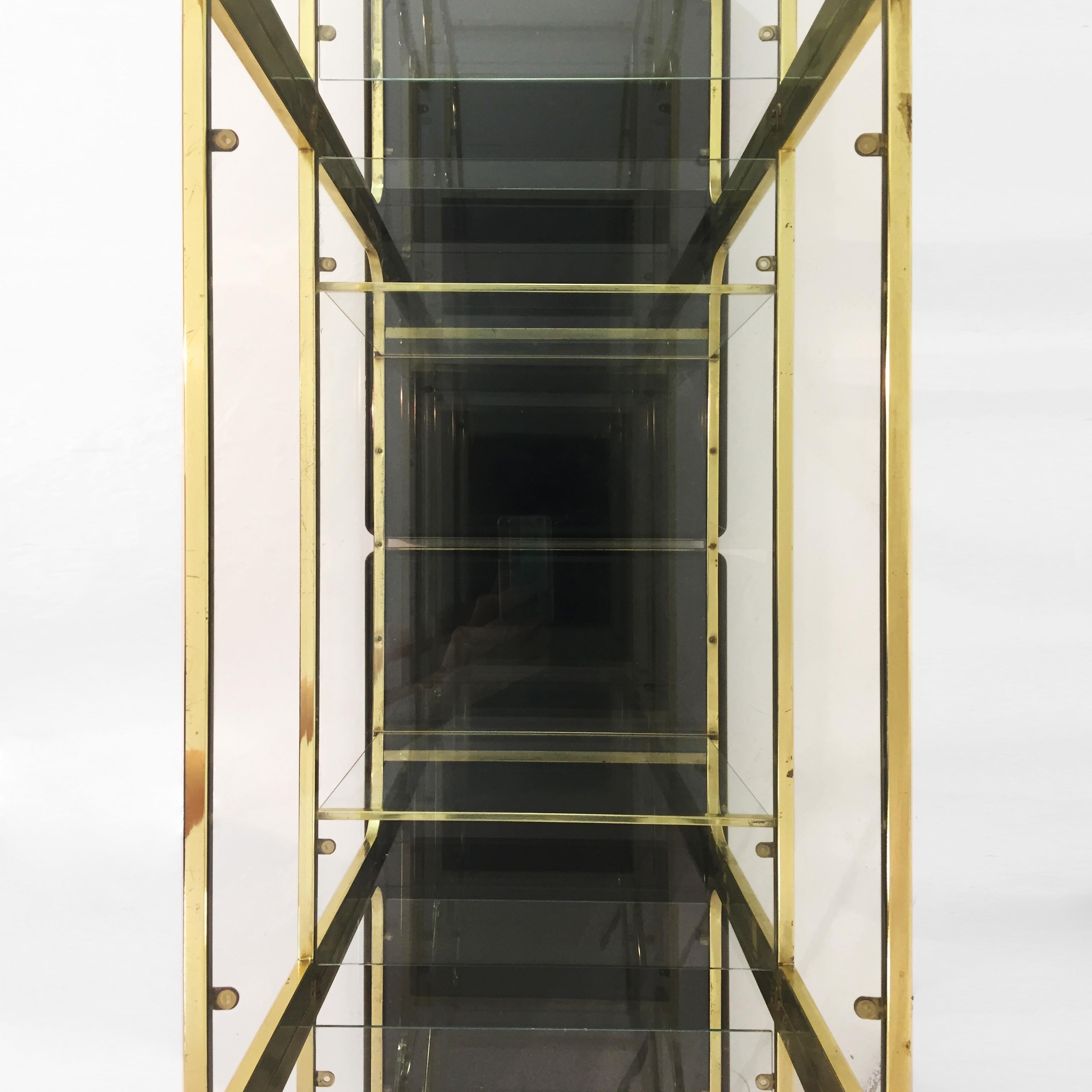1970s Romeo Rega Manner Octagonal Brass Lacquered Glass Display Unit Zevi For Sale 1
