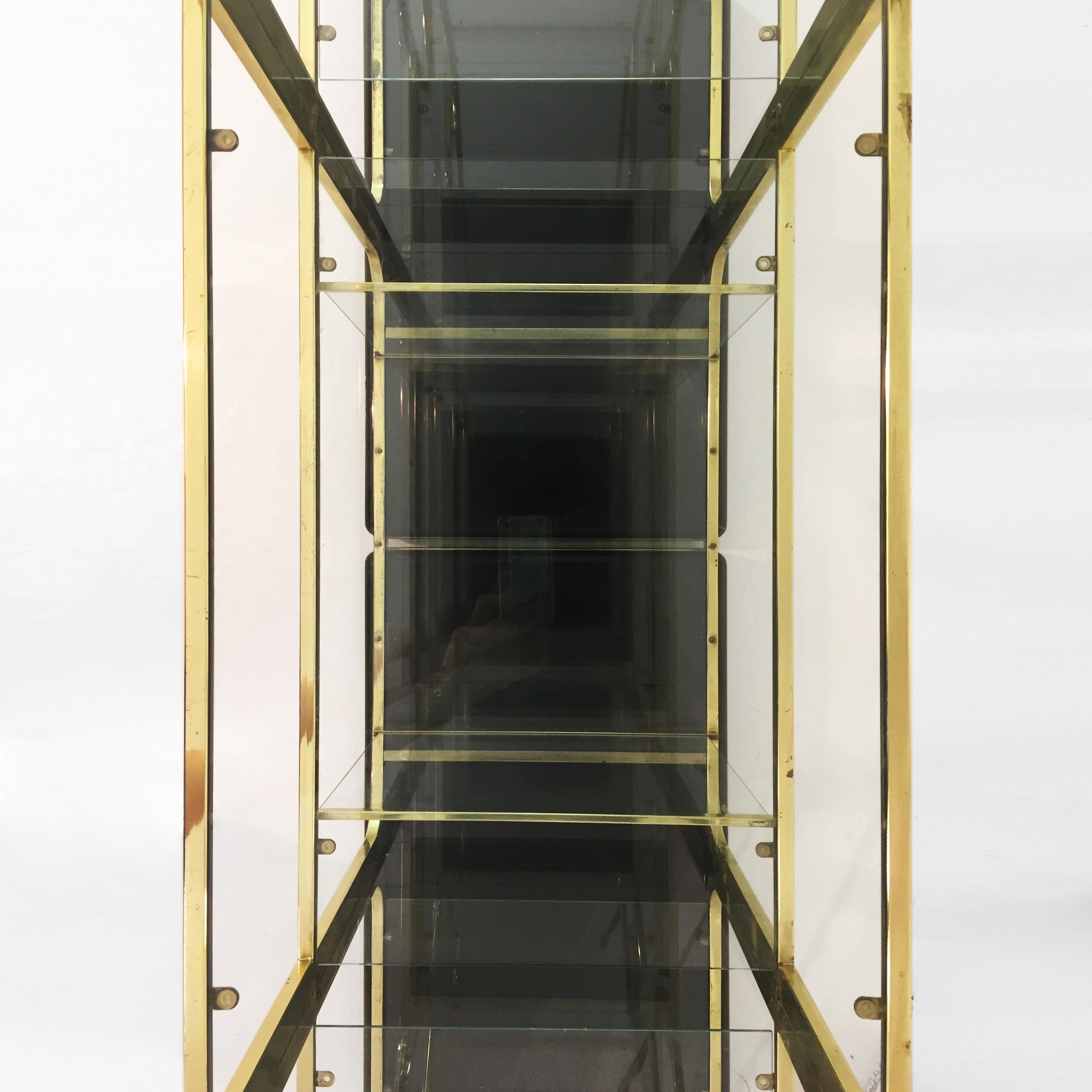 Gold Plate 1970s Romeo Rega Manner Octagonal Brass Lacquered Glass Display Unit Zevi For Sale