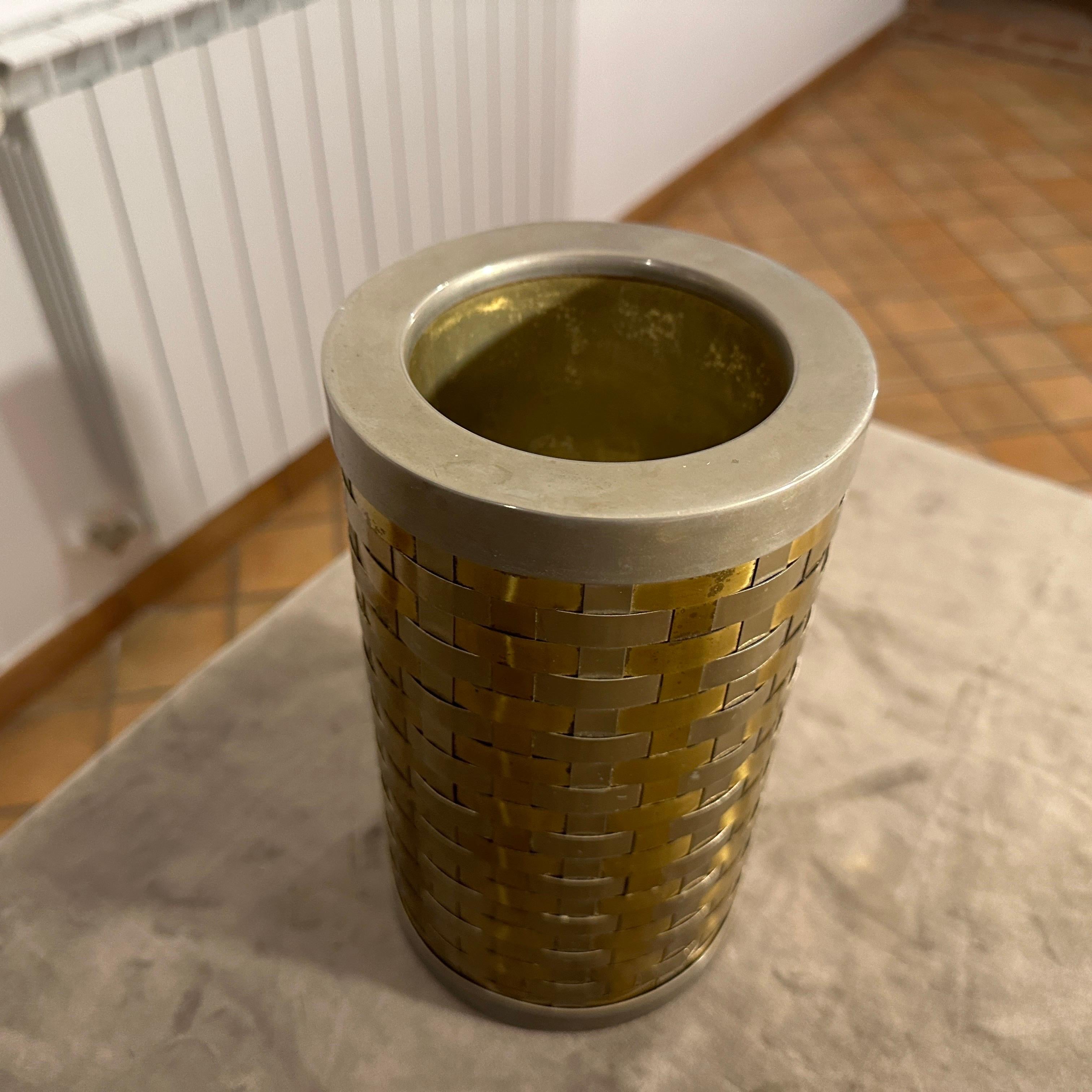 Romeo Rega anni '70, refrigeratore di vino italiano di metà secolo in ottone e argento in vendita 3