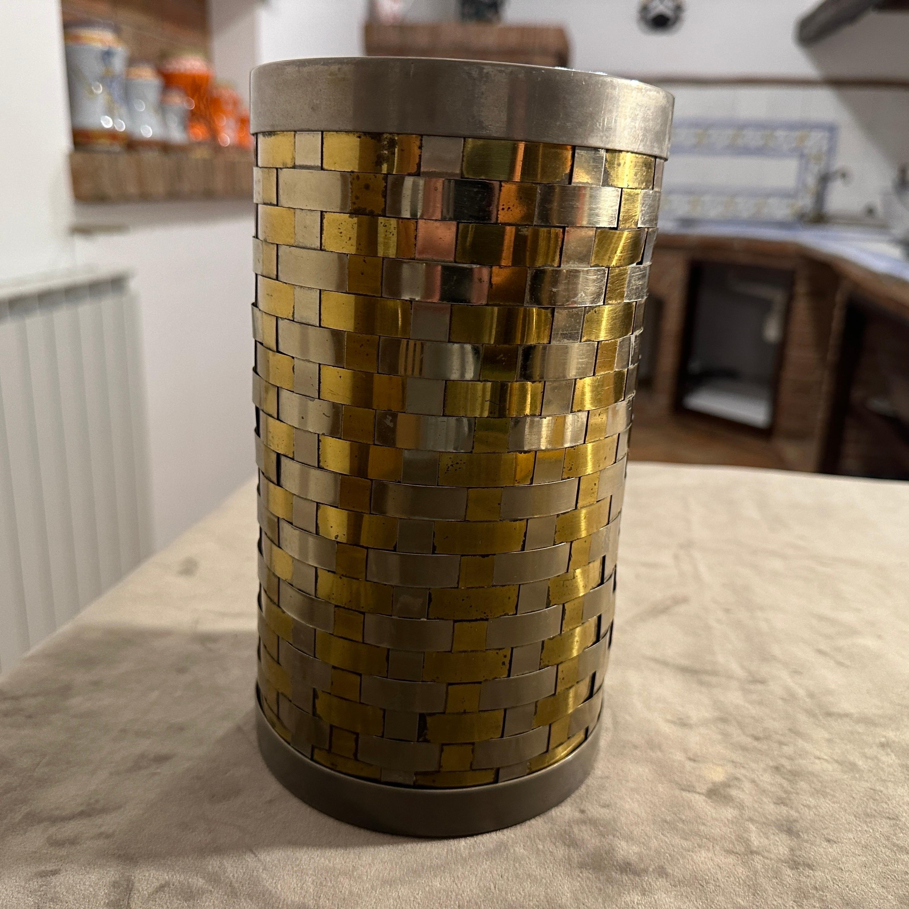 Mid-Century moderno Romeo Rega anni '70, refrigeratore di vino italiano di metà secolo in ottone e argento in vendita