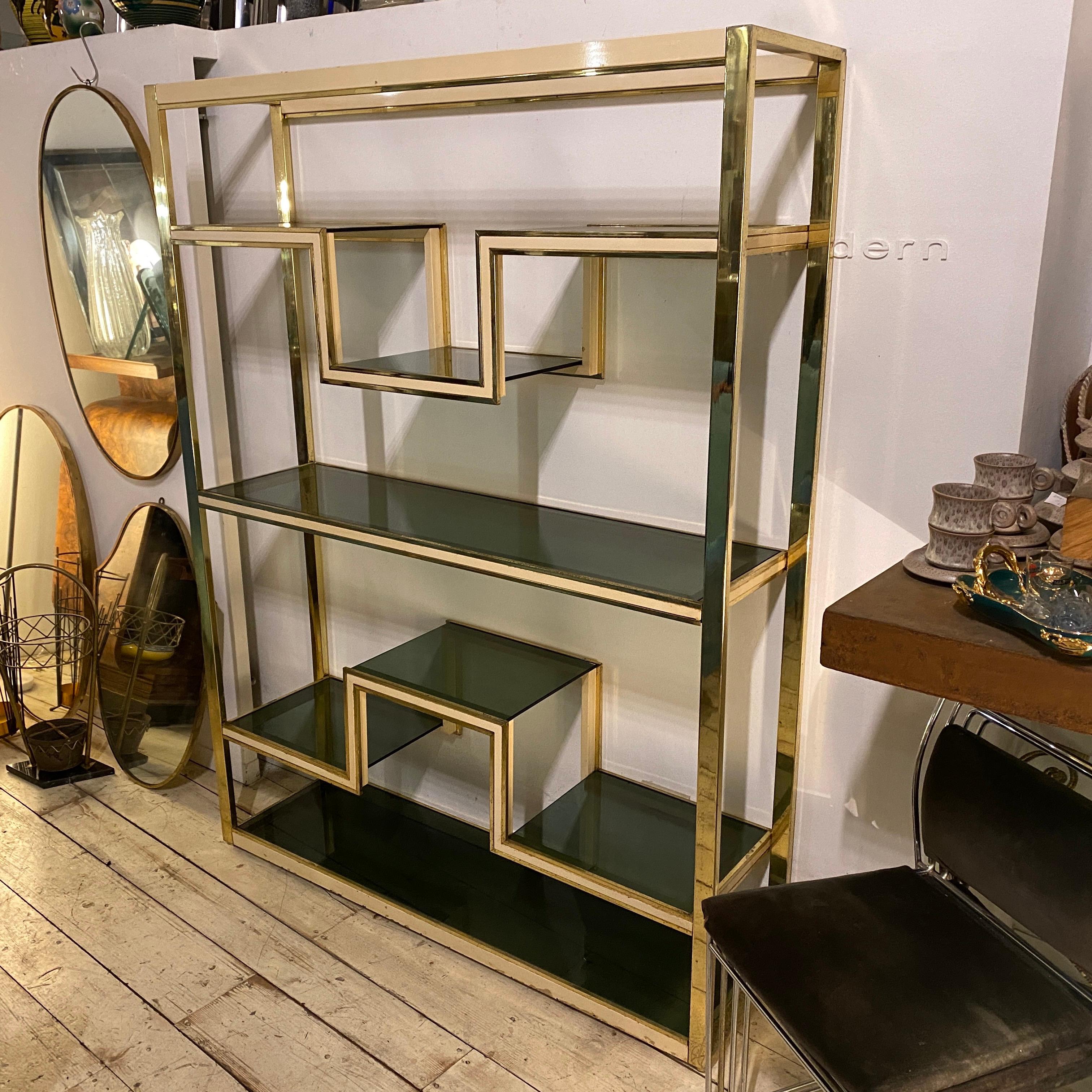1970s Romeo Rega Mid-Century Modern Brass and Smoked glass Bookcase 4