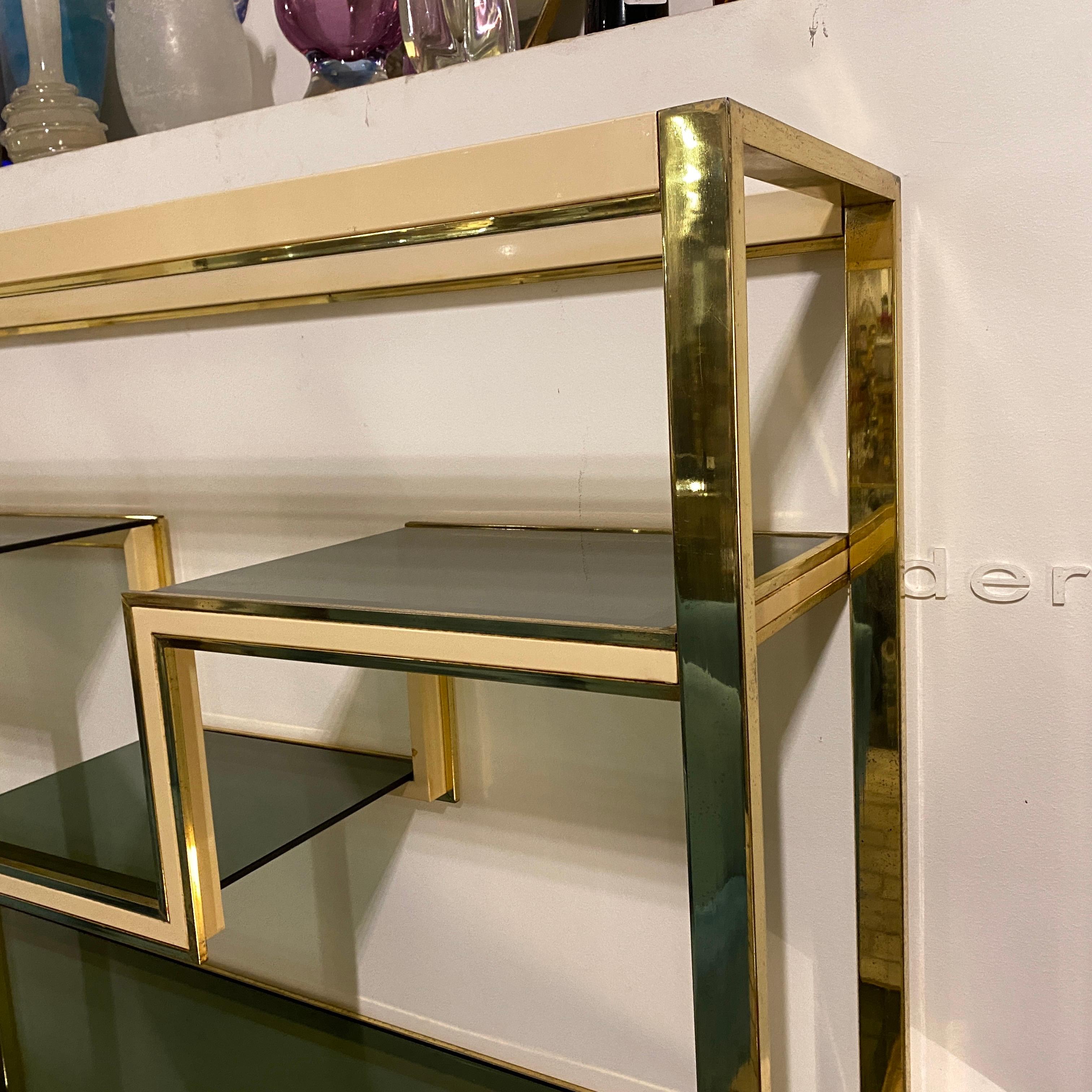 Italian 1970s Romeo Rega Mid-Century Modern Brass and Smoked glass Bookcase