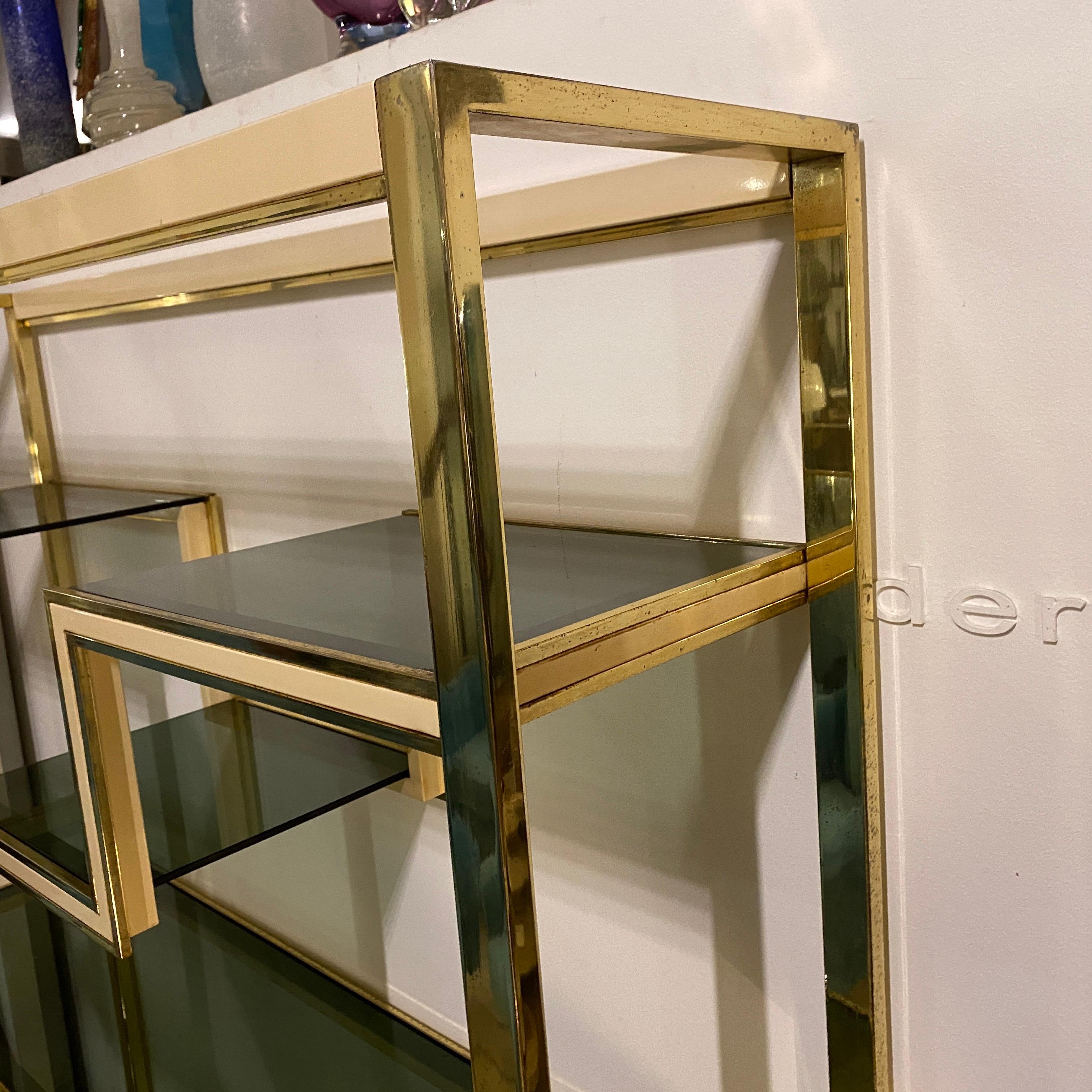 1970s Romeo Rega Mid-Century Modern Brass and Smoked glass Bookcase 1