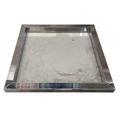 1970s Romeo Rega Modernist Silver Plated and Glass Square Tray