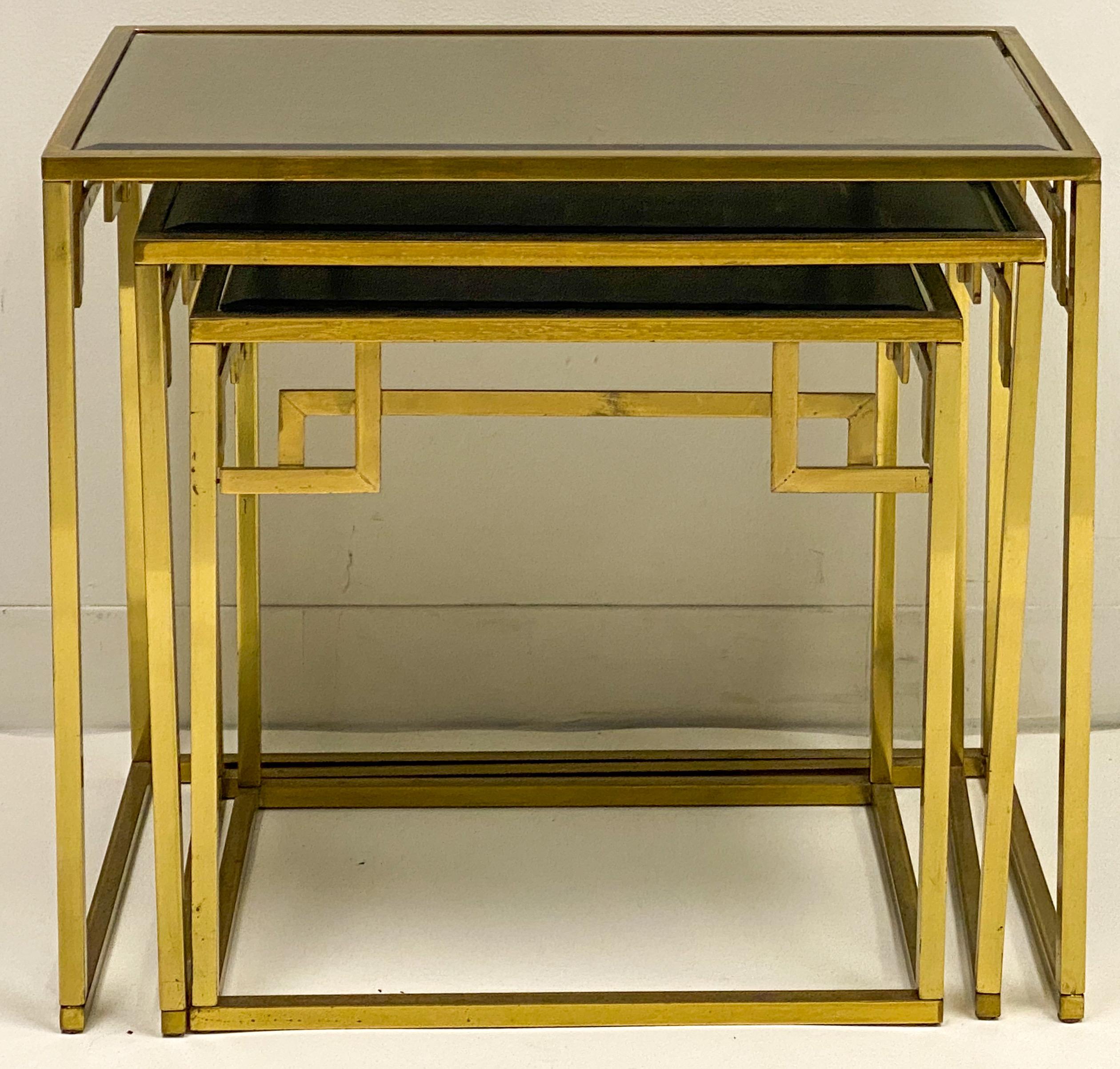 1970s Romeo Rega Neoclassical Style Italian Brass Greek Key Nesting Tables 1