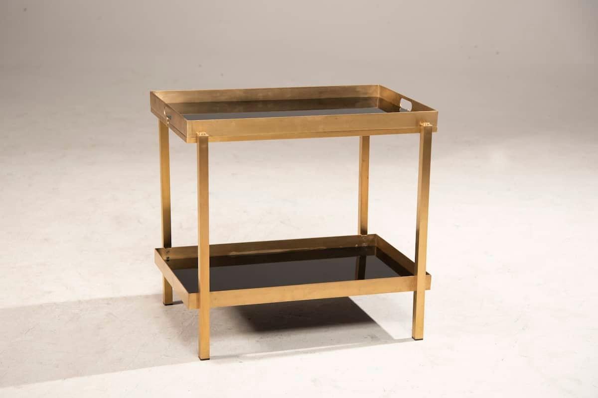 Couchtisch aus Messing und schwarzem Glas im Romeo Rega-Stil der 1970er Jahre, abnehmbares Tablett im Angebot 6