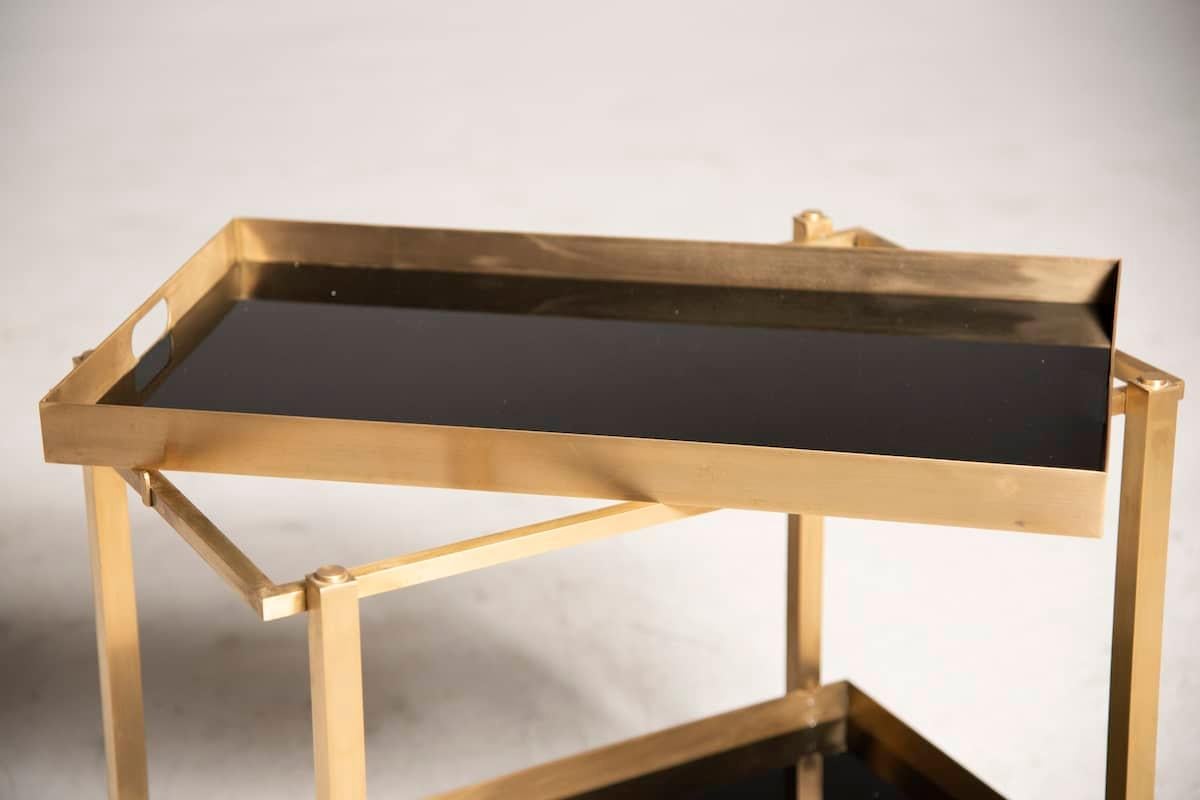 1970s Romeo Rega Style Brass and Black Glass Coffee Table, Removable Tray For Sale 4