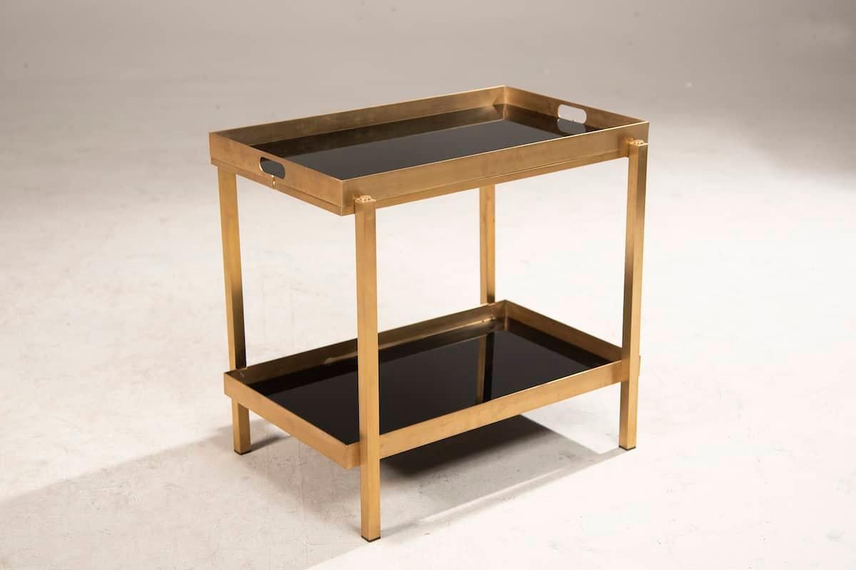 Couchtisch aus Messing und schwarzem Glas im Romeo Rega-Stil der 1970er Jahre, abnehmbares Tablett im Angebot 4