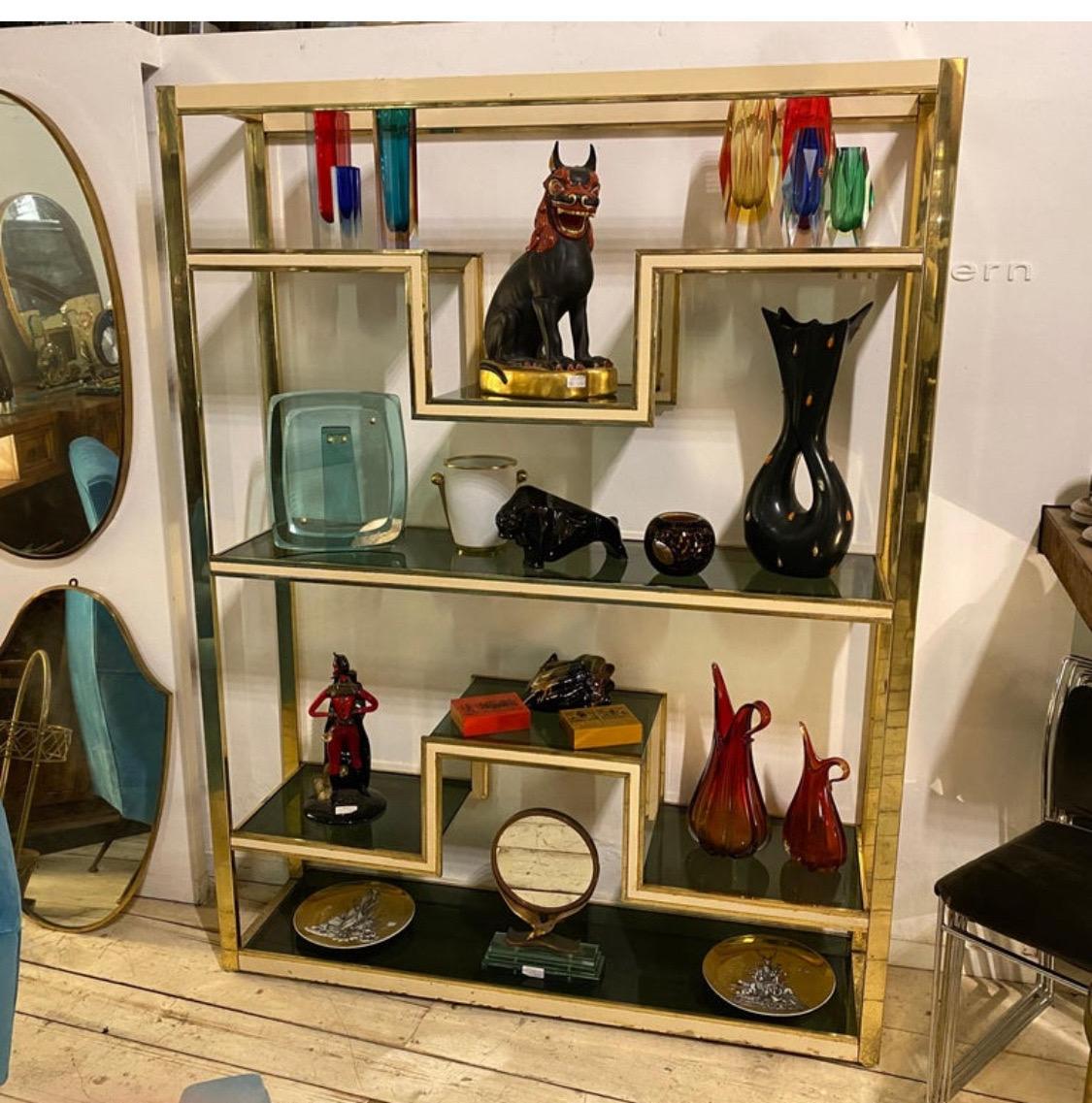 1970s Romeo Rega Style Mid-Century Modern Brass and Smoked glass Bookcase For Sale 4