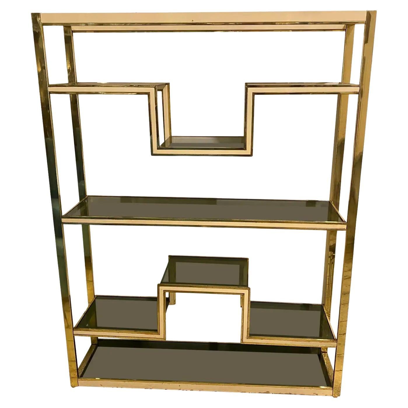 1970s Romeo Rega Style Mid-Century Modern Brass and Smoked glass Bookcase For Sale