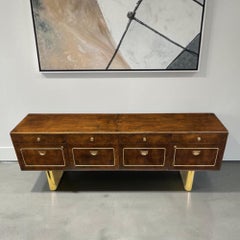 1970s Romweber Burled Wood Gold Accent Credenza with Filing Drawers
