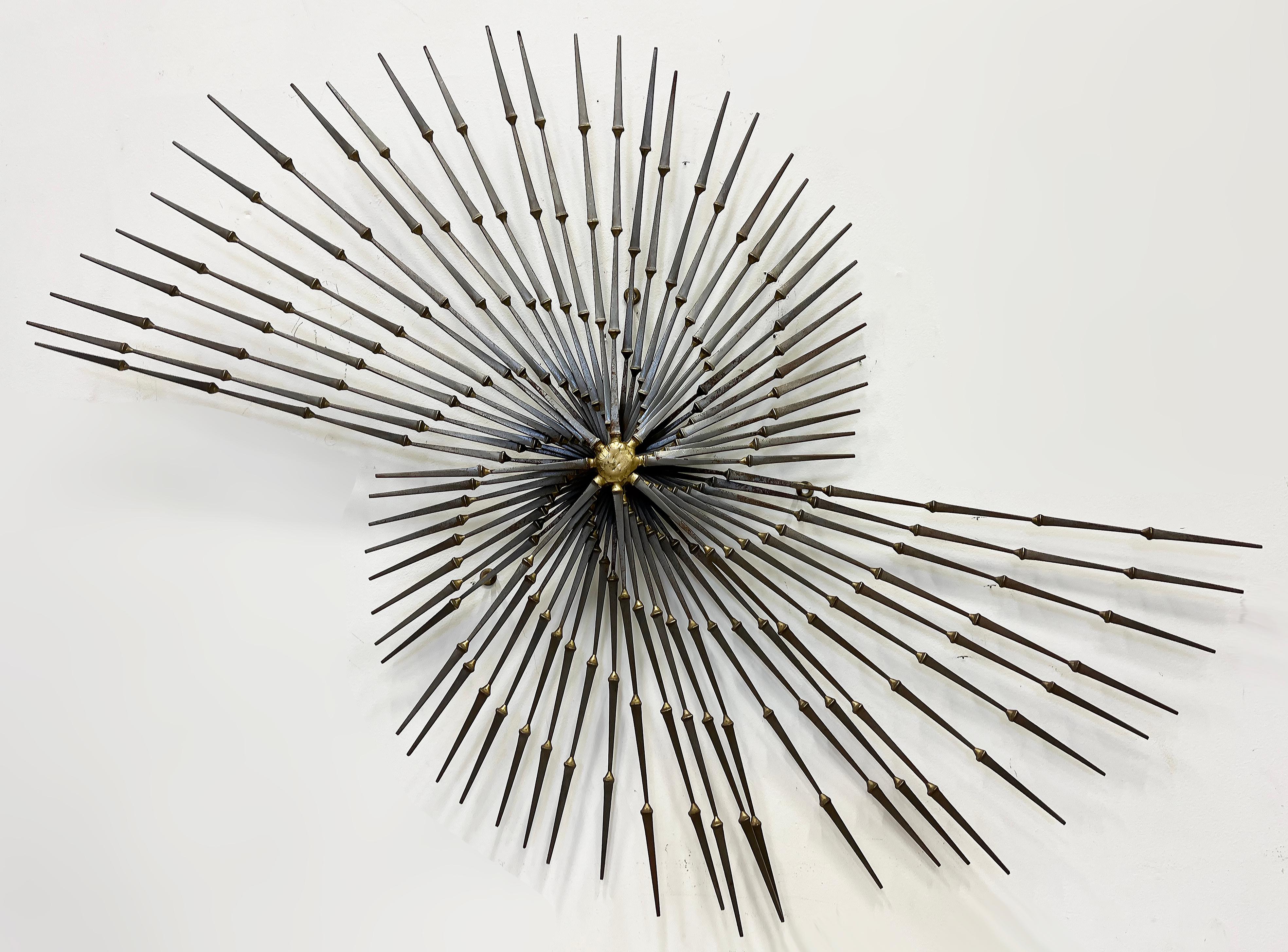 Mid-Century Modern 1970s Ron Schmidt Brutalist Brass Weld Spiral Wall Sculpture