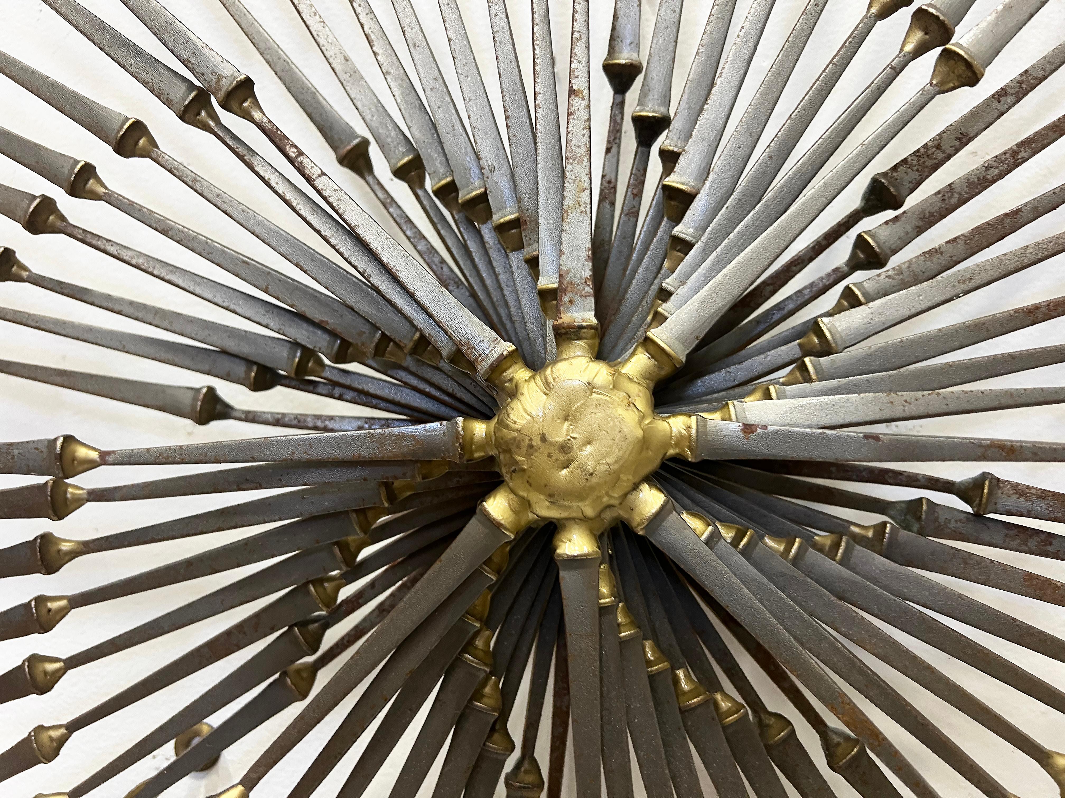 American 1970s Ron Schmidt Brutalist Brass Weld Spiral Wall Sculpture