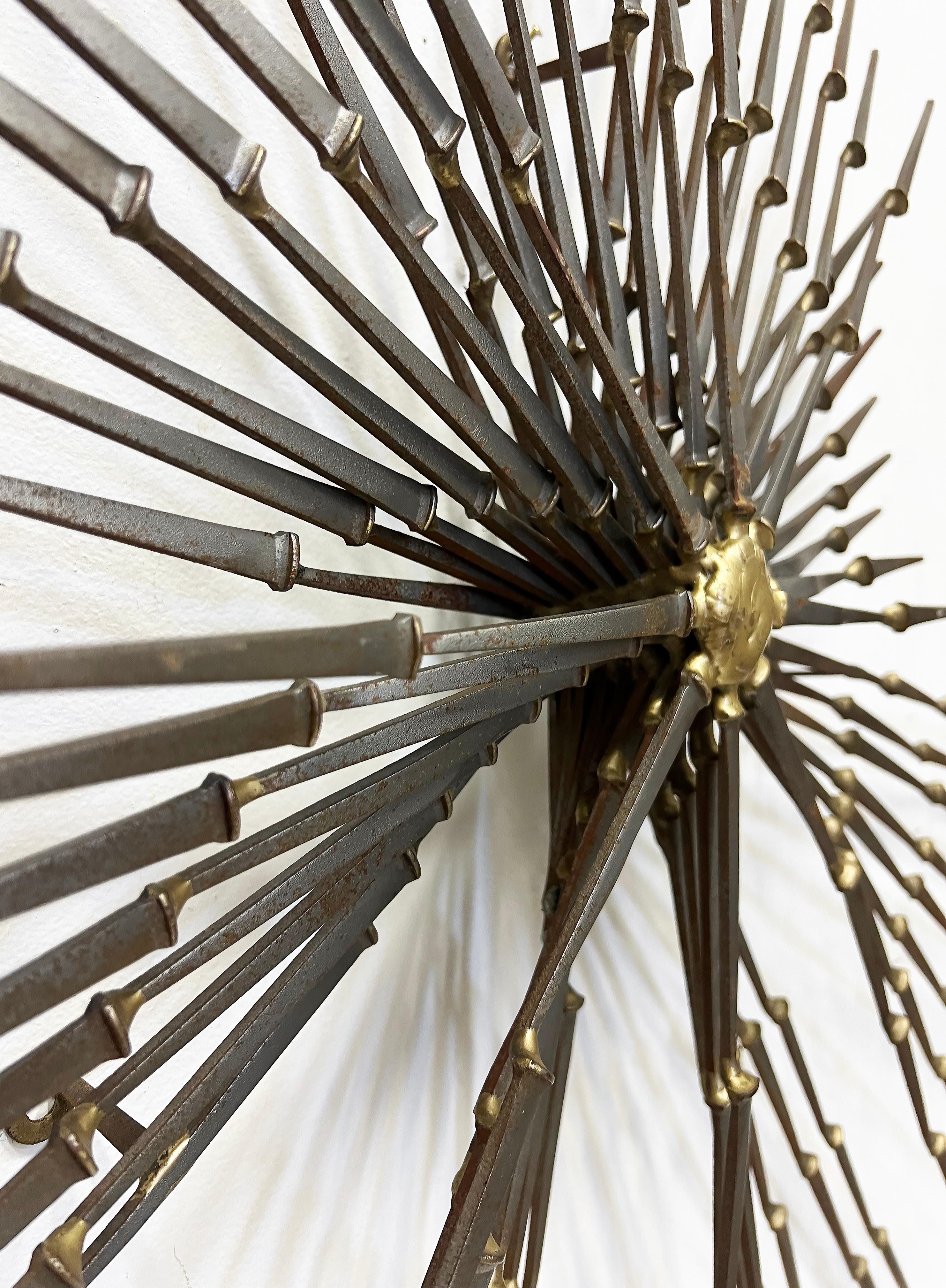 Welded 1970s Ron Schmidt Brutalist Brass Weld Spiral Wall Sculpture