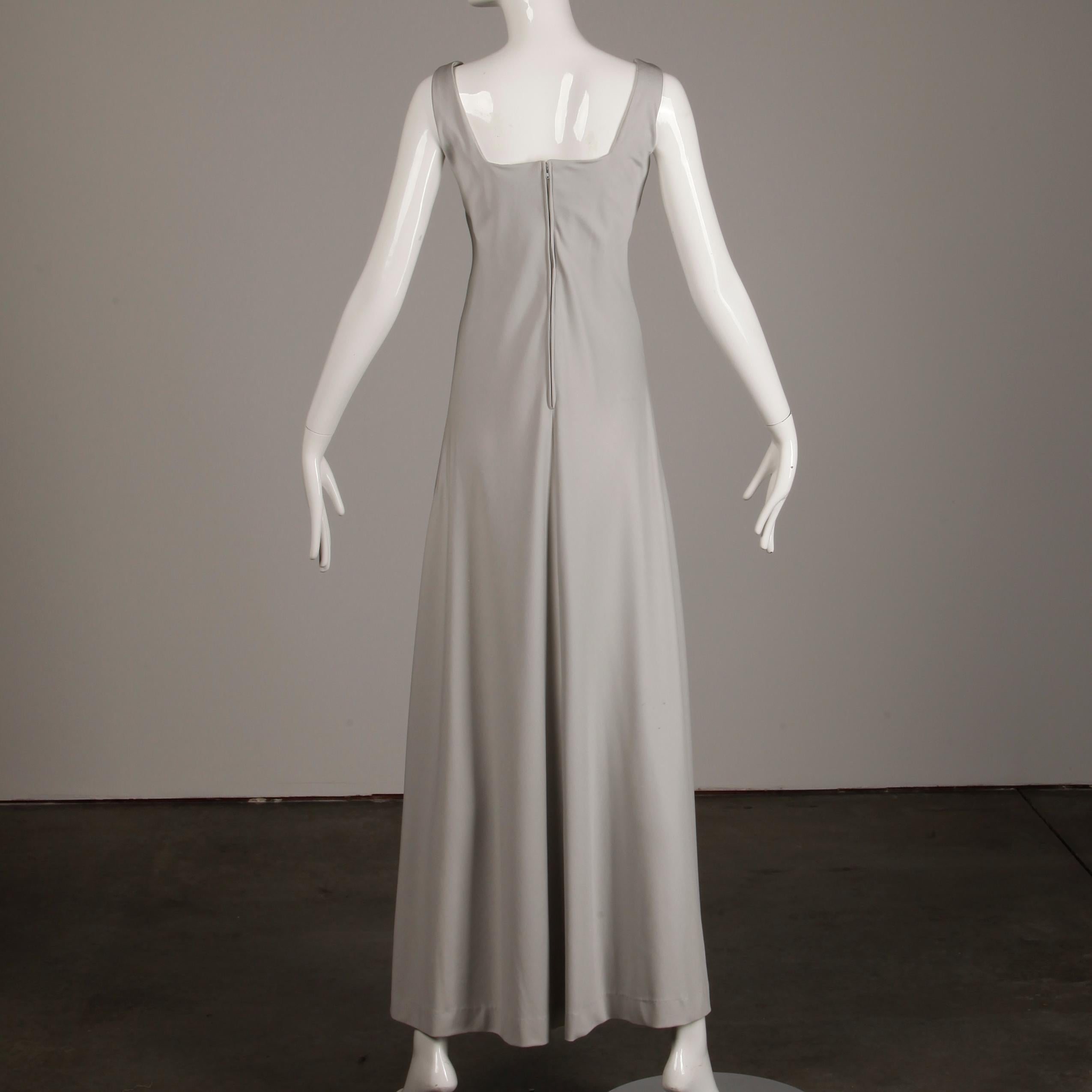 1970s Rona Vintage Gray Jersey Knit Dress/ Gown with Detachable Rhinestone Cape 4
