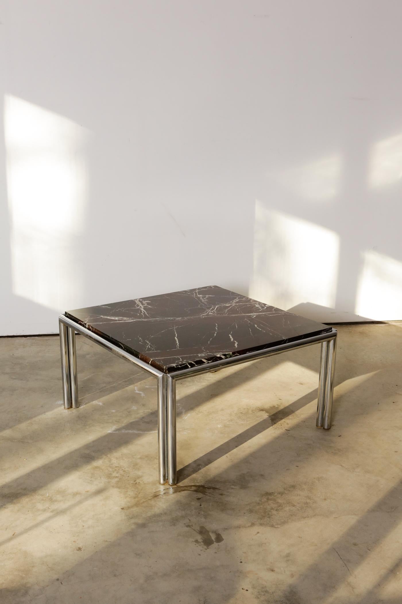 Mid-Century Modern 1970s Rosa Levanto Marble Table with Chrome Legs