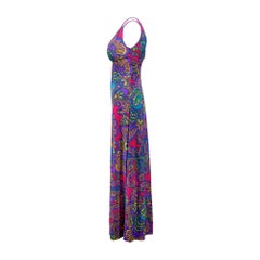 1970s Rose Marie Reid Colourful Paisley Print Maxi Dress