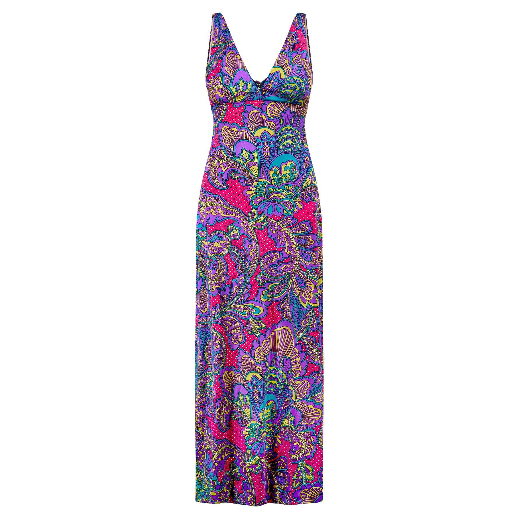 1970s Rose Marie Reid Colourful Paisley Print Maxi Dress