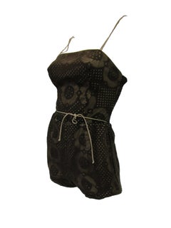 1970's Rose Marie Reid Dark Ecru Floral Lace One Piece Bathing Suit