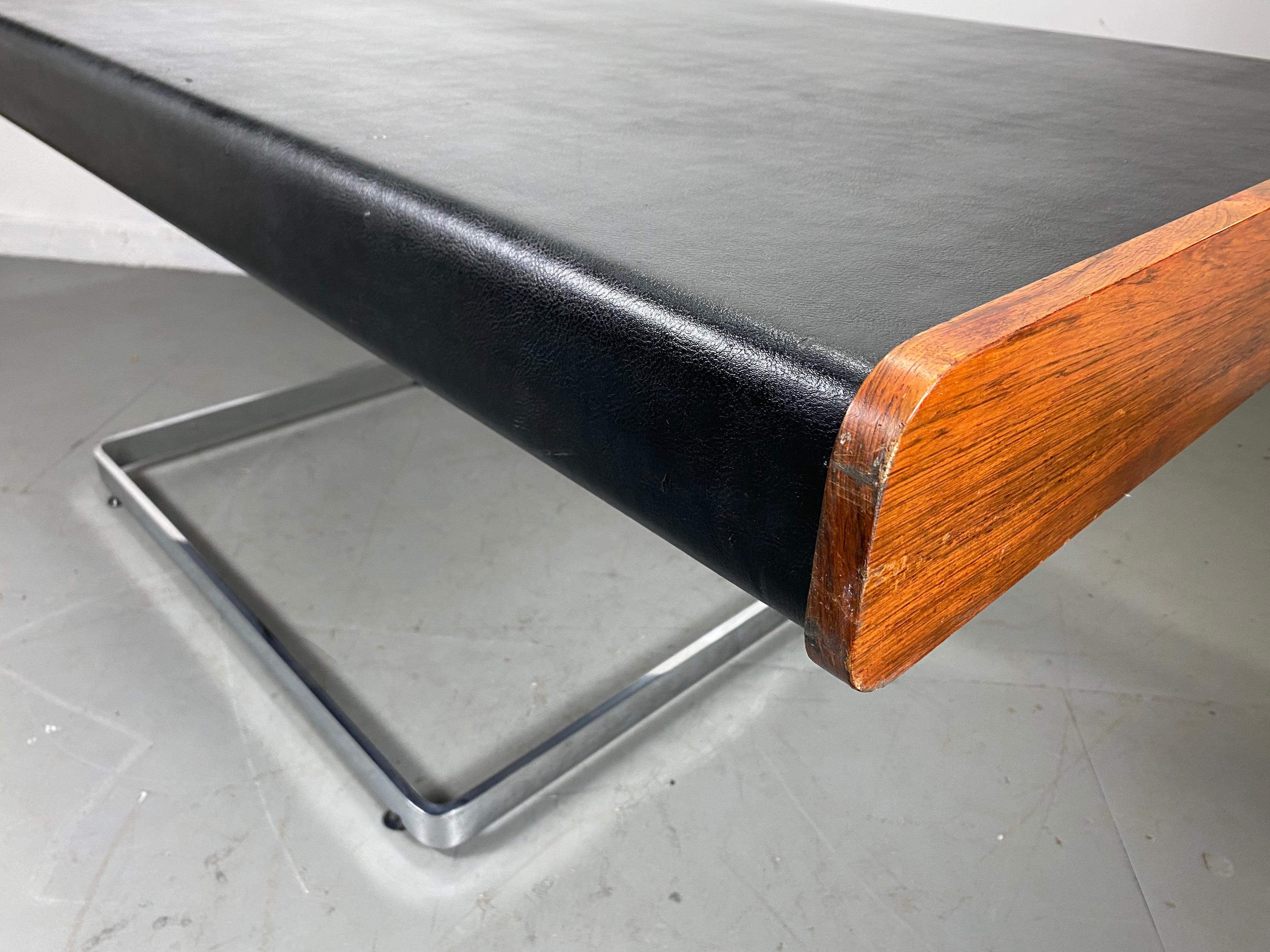 1970s Rosewood and Leather Desk on Floating Chrome Base by Ste. Marie Laurent 2