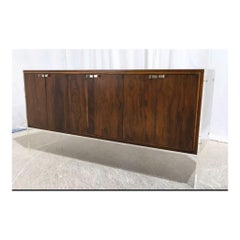 1970s Rosewood Credenza Sideboard with Acrylic Plinth Sides by Bernhardt Flair