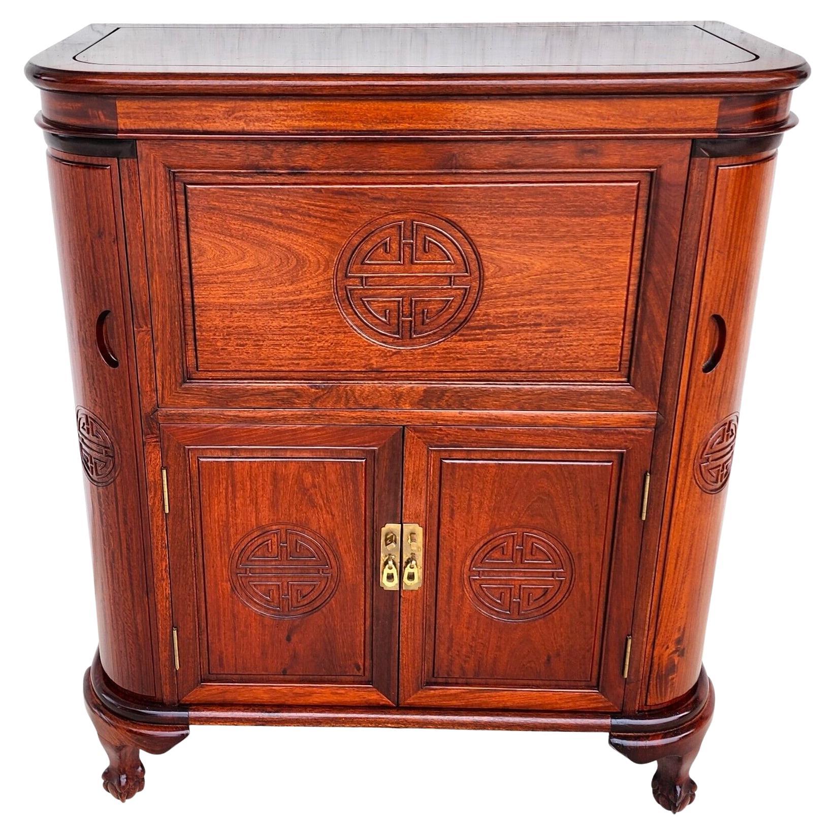 1970s Rosewood Dry Bar Cabinet Asian Chinoiserie