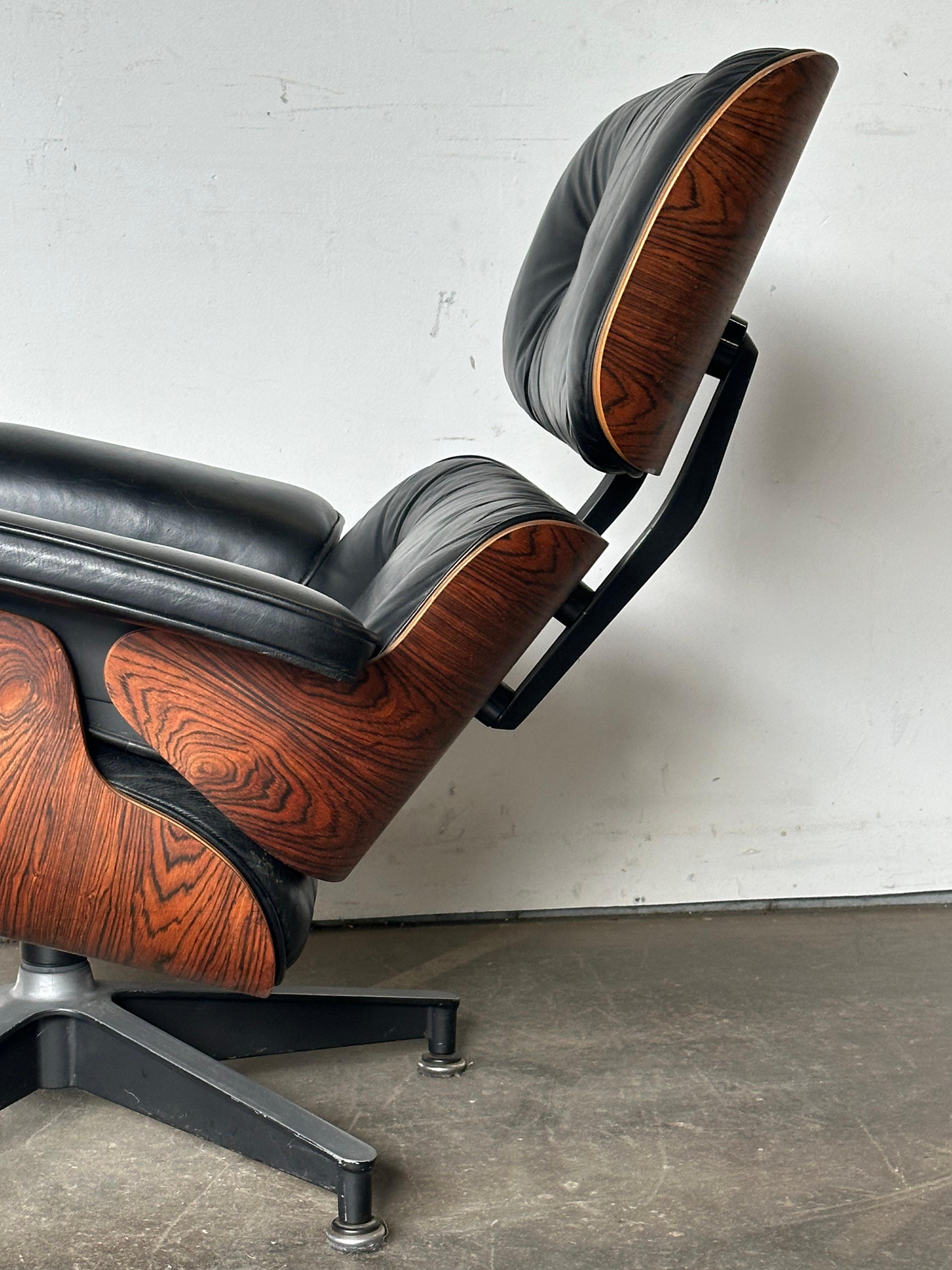 Aluminum 1970s Rosewood Herman Miller Lounge Chair and Ottoman