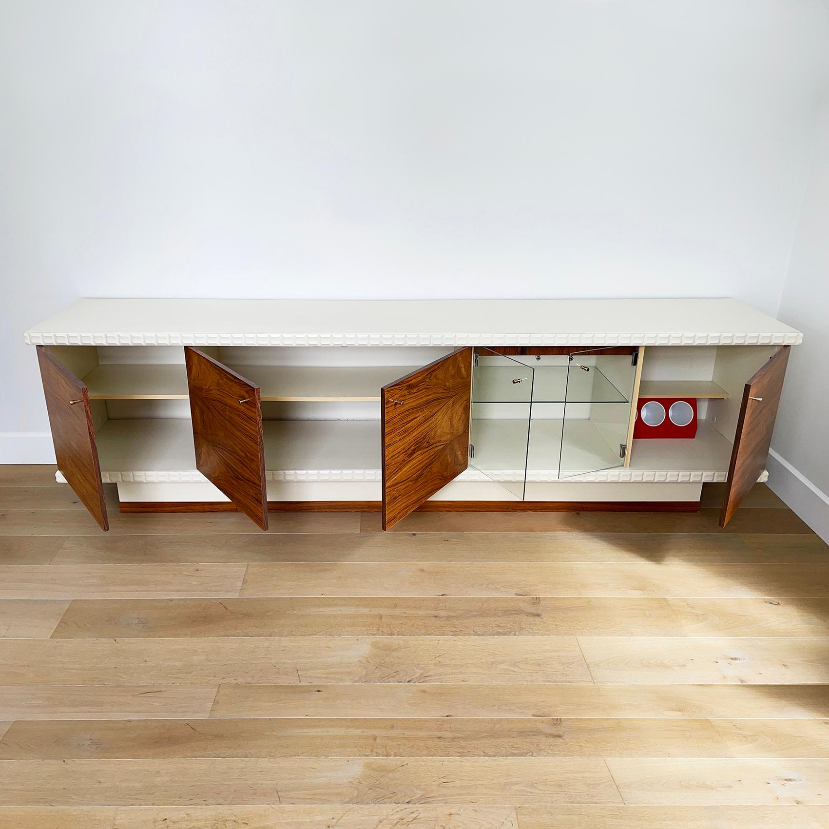 1970s Rosewood White German Sideboard Drinks Cabinet Rio Palisander Glass For Sale 1