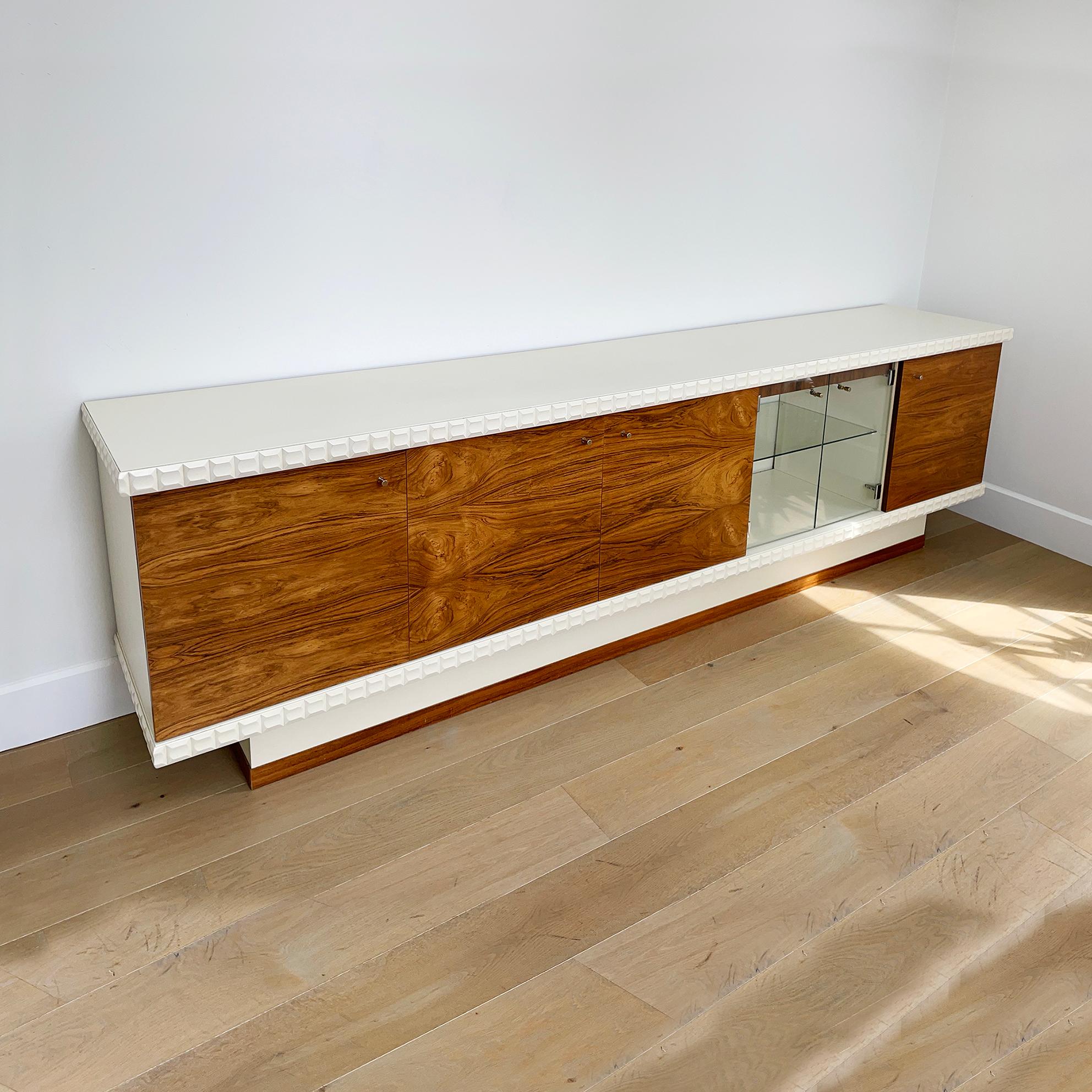 Mid-Century Modern 1970s Rosewood White German Sideboard Drinks Cabinet Rio Palisander Glass For Sale