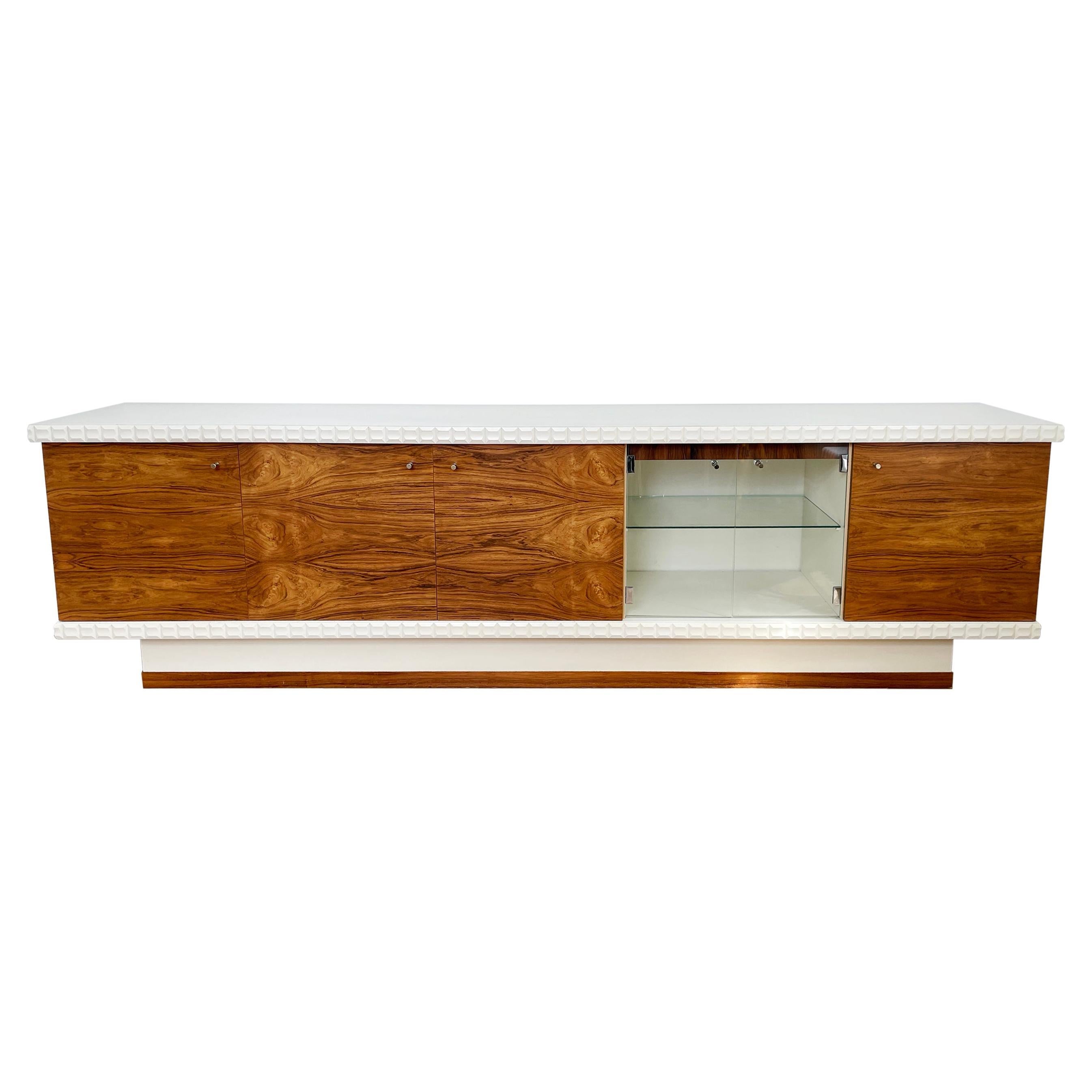 1970s Rosewood White German Sideboard Drinks Cabinet Rio Palisander Glass For Sale