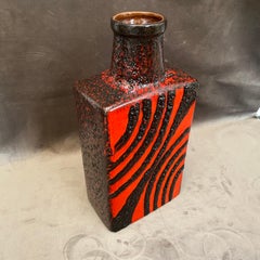 1970s Modernist Fat Lava Red and Black Ceramic German Bottle Vase by Scheurich