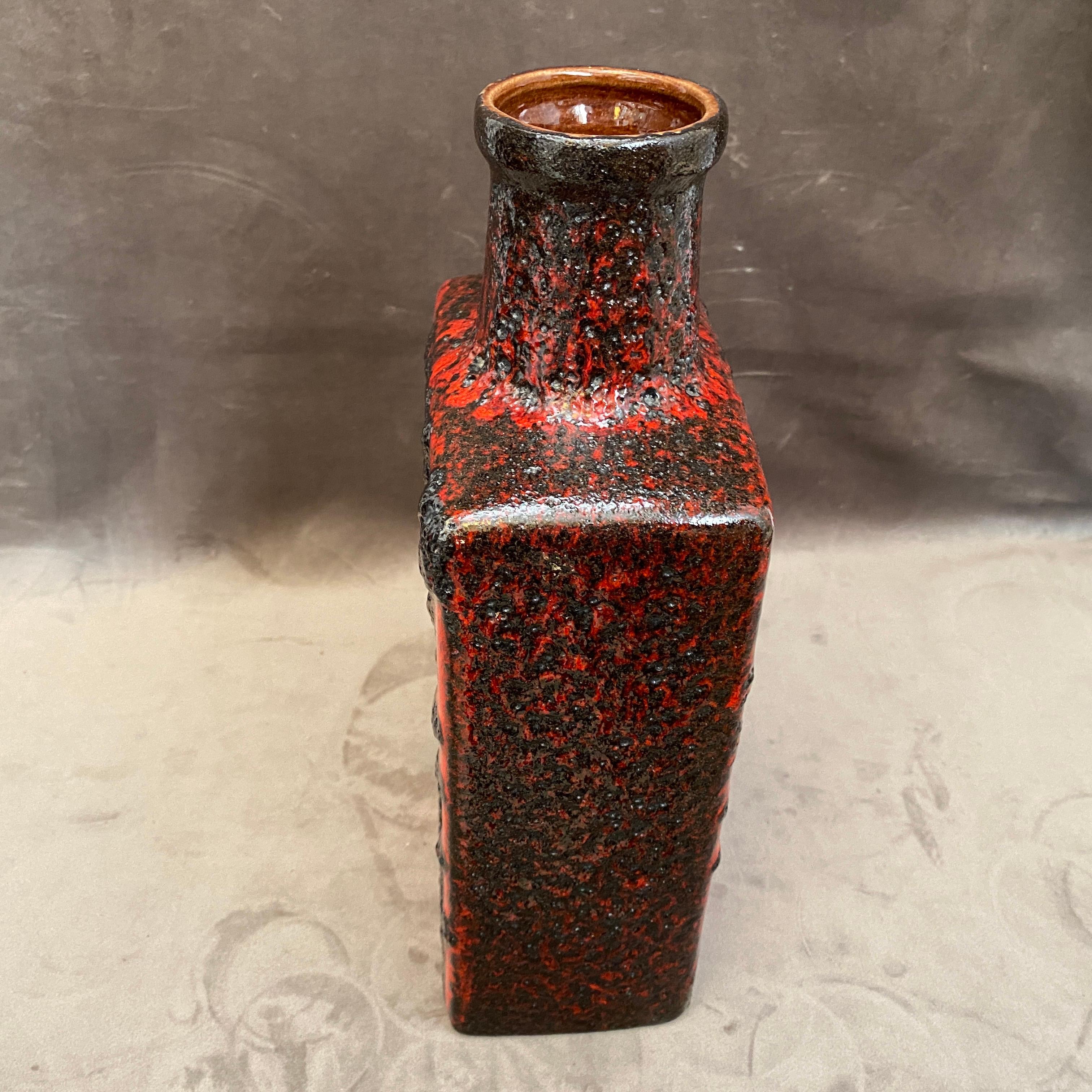 20th Century 1970s Modernist Fat Lava Red and Black Ceramic German Bottle Vase by Scheurich