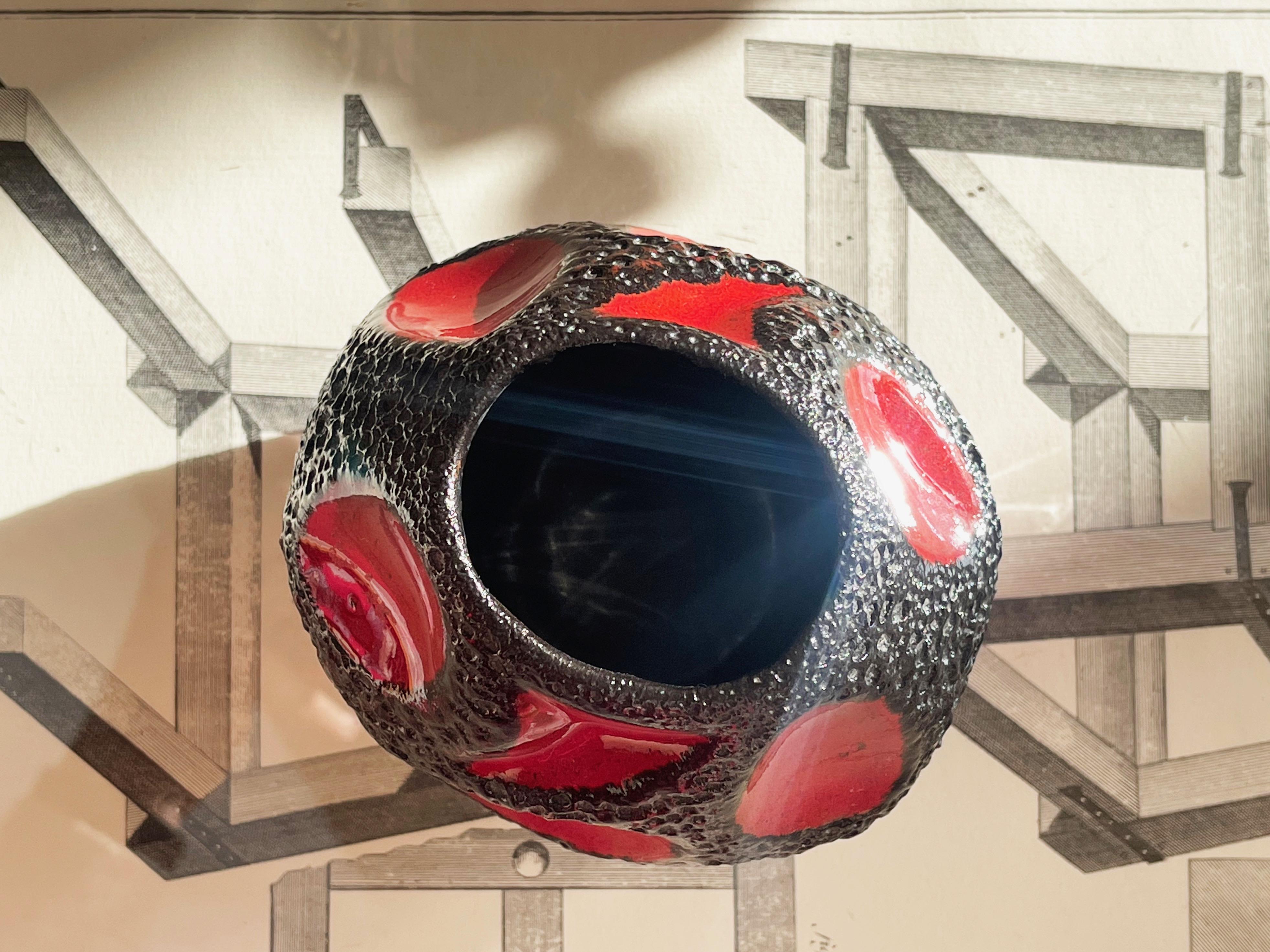 Hand-Crafted 1970s Roth Keramik Studio Art Pottery Vase ‘’Fat Lava’’ Red, West Germany For Sale