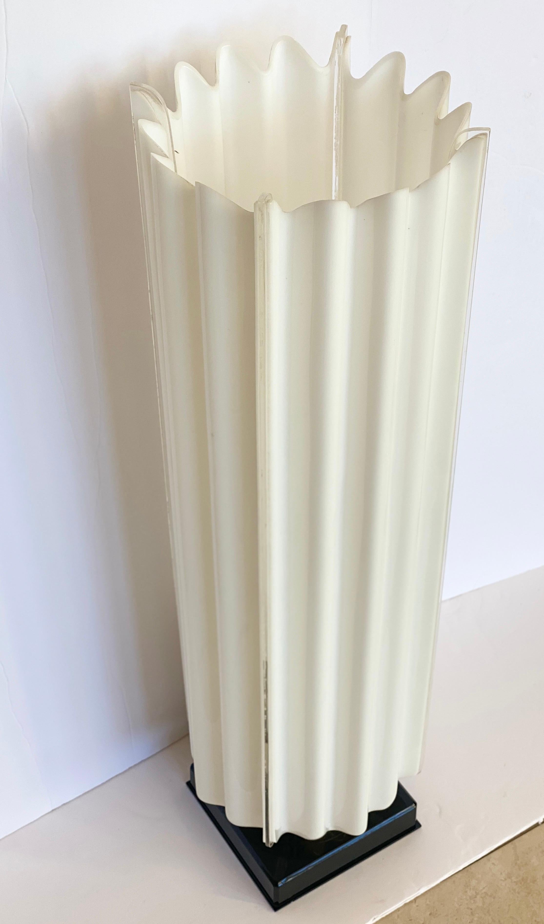Unknown 1970s Rougier White Fluted Acrylic Table Lamp