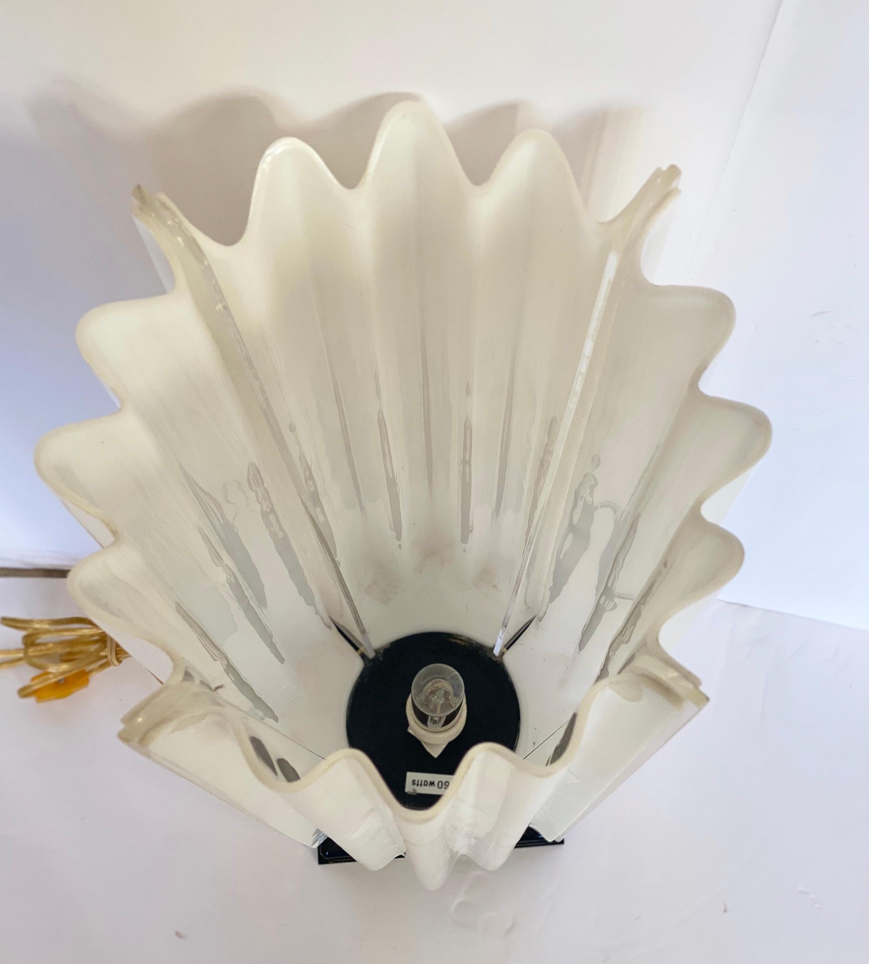 Late 20th Century 1970s Rougier White Fluted Acrylic Table Lamp