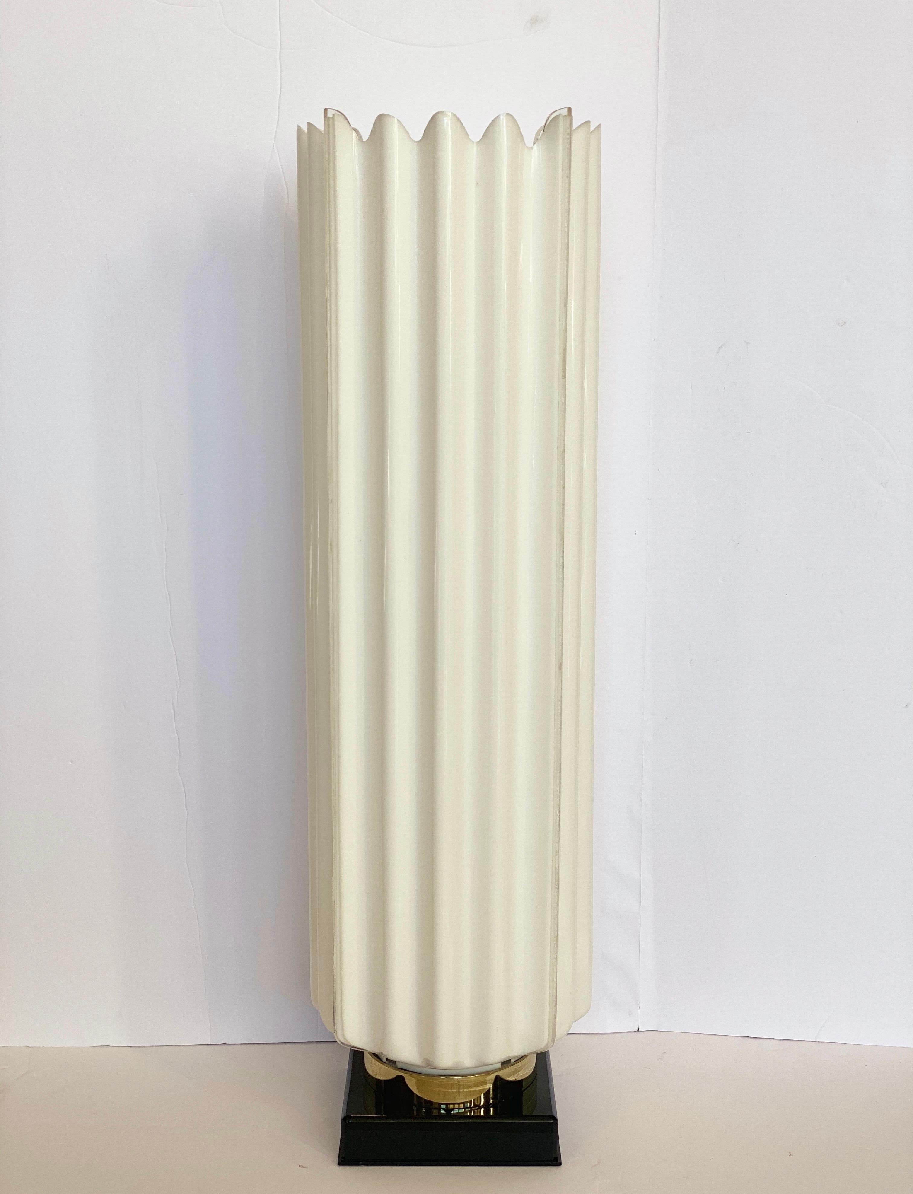 Plastic 1970s Rougier White Fluted Acrylic Table Lamp