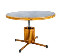 1970s Round Bamboo Table with Formica Tabletop and Steel Structure