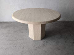 1970s Round Bullnose Travertine Dining Table with Hex Base