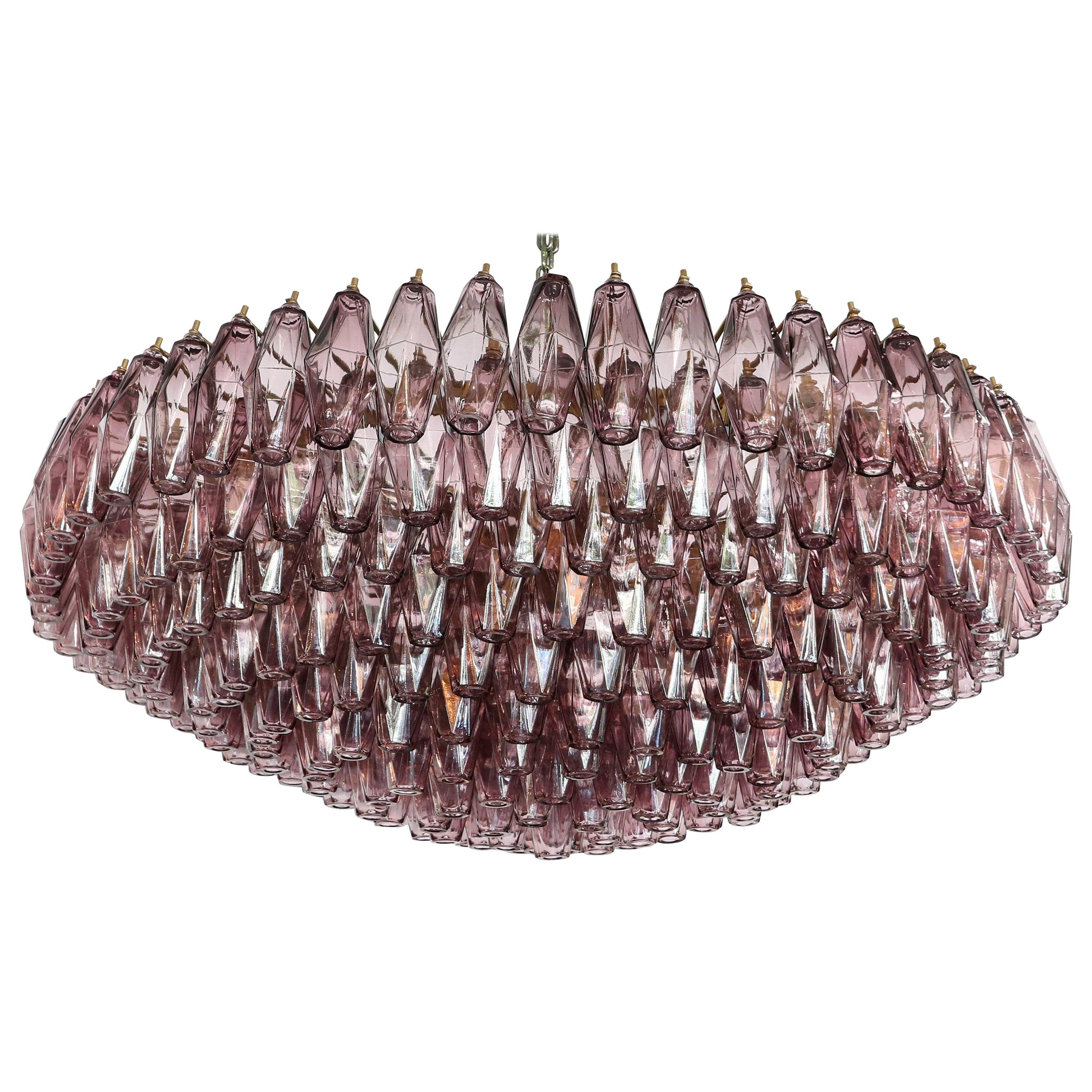 1970s Round Chandelier with Amethyst Polyhedron Glass