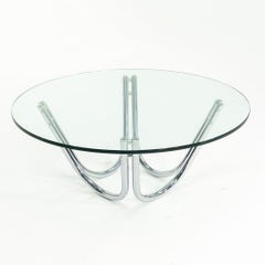 1970s Round Chromed-Steel and Glass Coffee Table attributed to Roger Sprunger