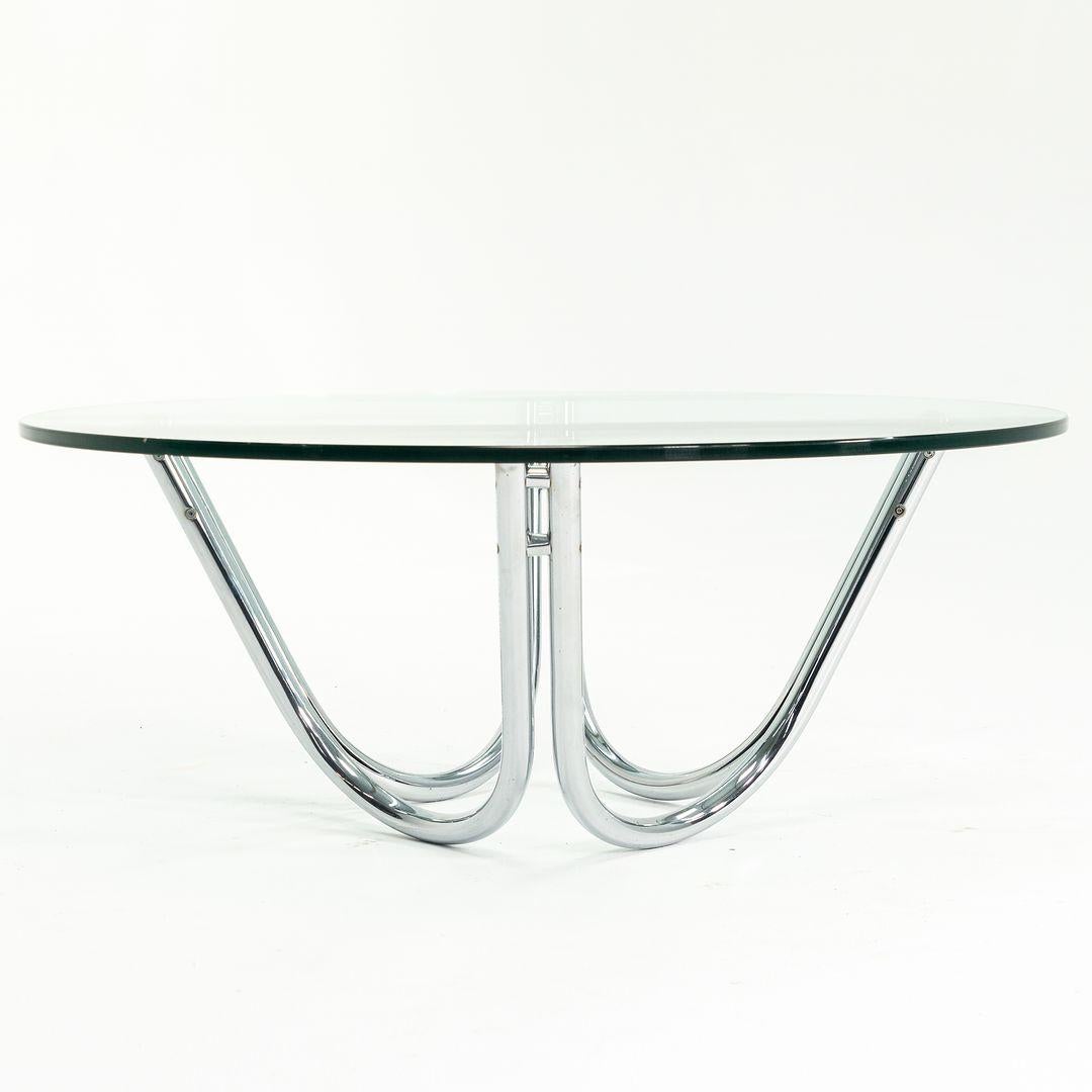 Modern 1970s Round Chromed-Steel and Glass Coffee Table attributed to Roger Sprunger For Sale