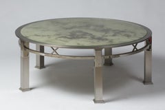 1970s Round Coffee Table in Chromed Metal and Acid-Worked Glass