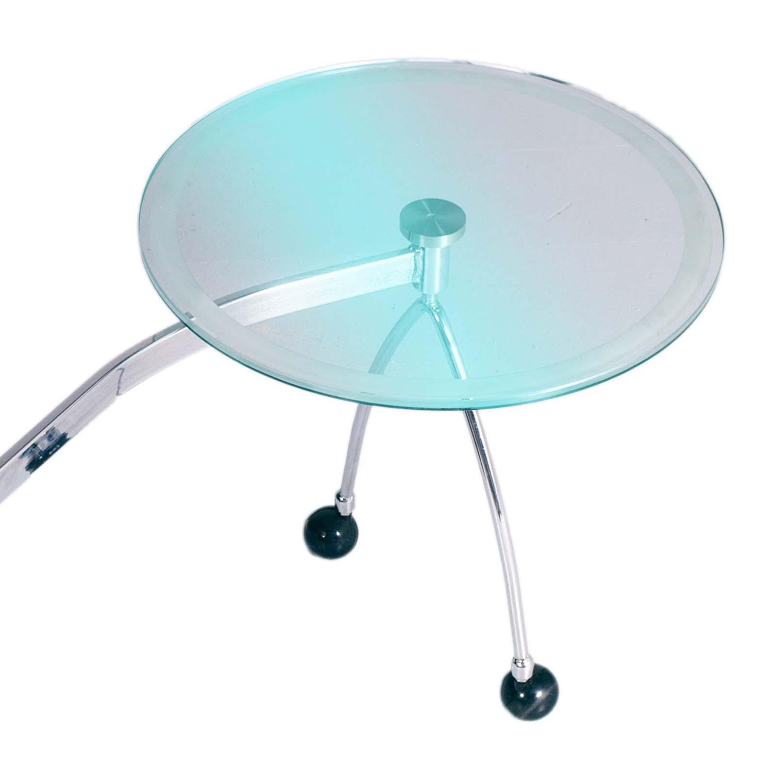 Modern 1970s Round Coffee Table with Two Rotating Satellites, Crystal, Chromed, Marble For Sale