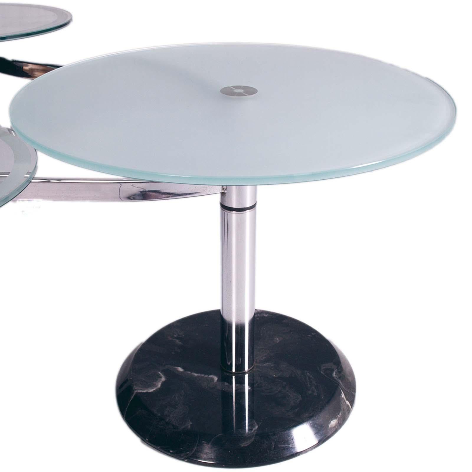 1970s Round Coffee Table with Two Rotating Satellites, Crystal, Chromed, Marble In Good Condition For Sale In Vigonza, Padua