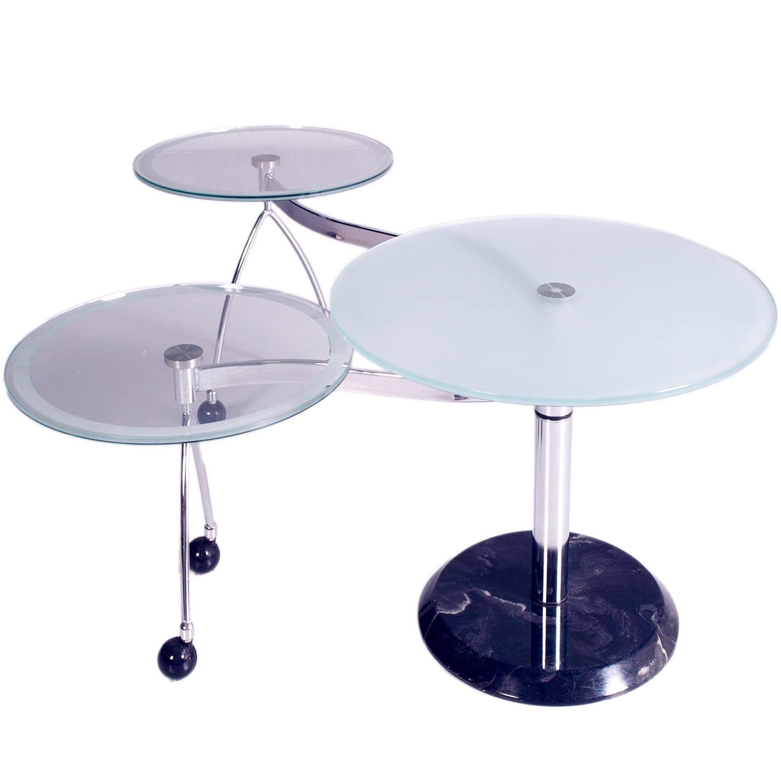 Late 20th Century 1970s Round Coffee Table with Two Rotating Satellites, Crystal, Chromed, Marble For Sale