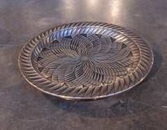 1970s Round Decorative Silver Plate with Geometric Engraving