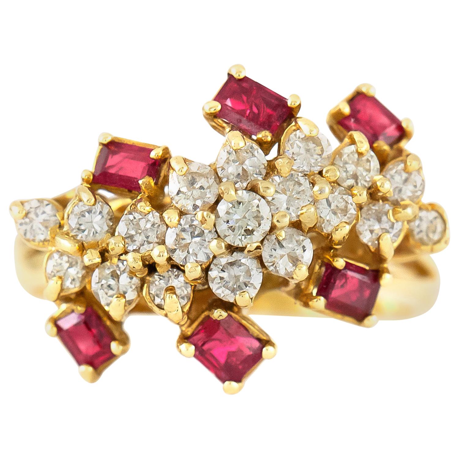1970s Diamonds and Rubies Ring For Sale