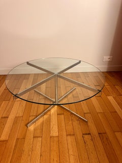 1970s Round Glass and Chrome Coffee Table with Sculptural Base
