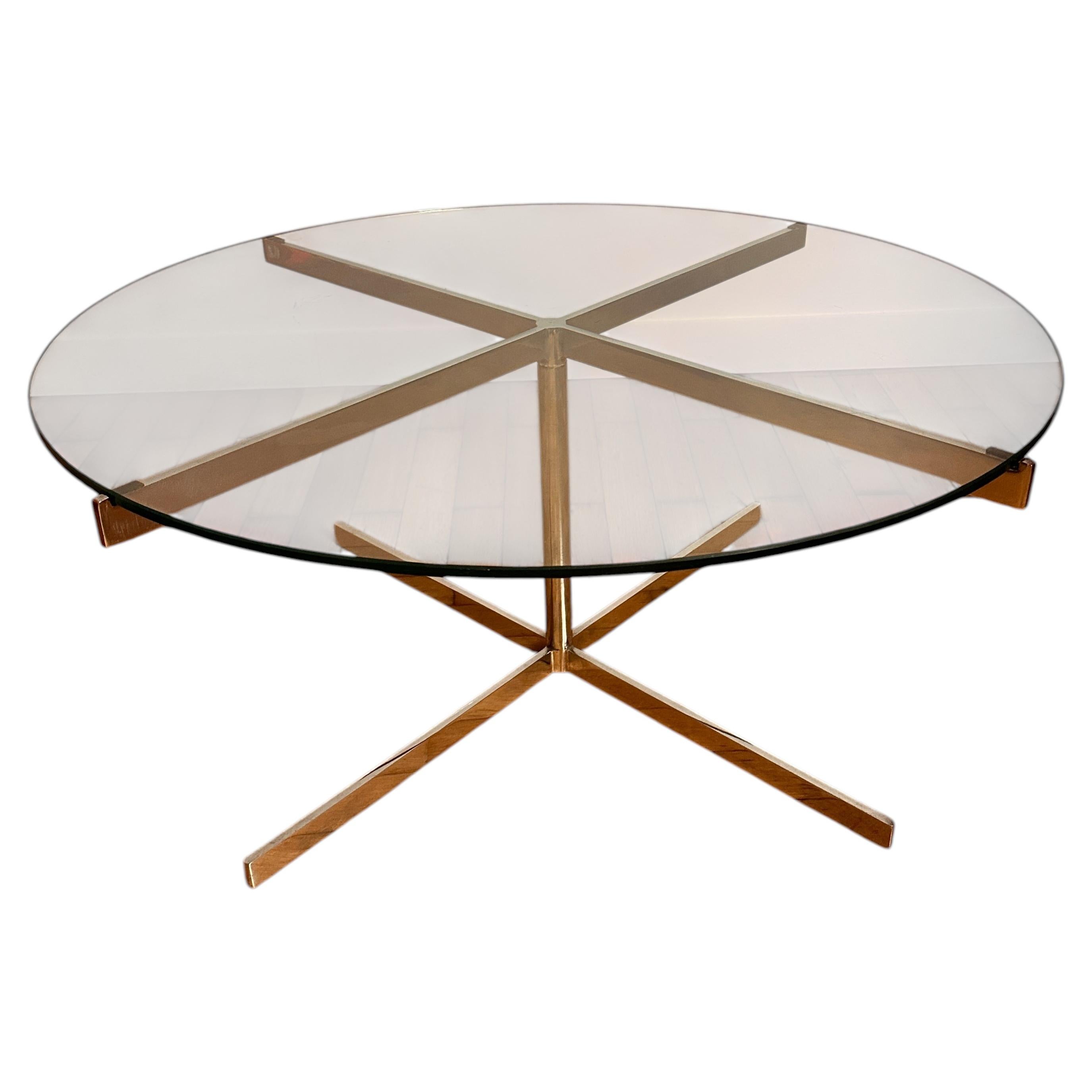 1970s Round Glass and Chrome Coffee Table with Sculptural Base